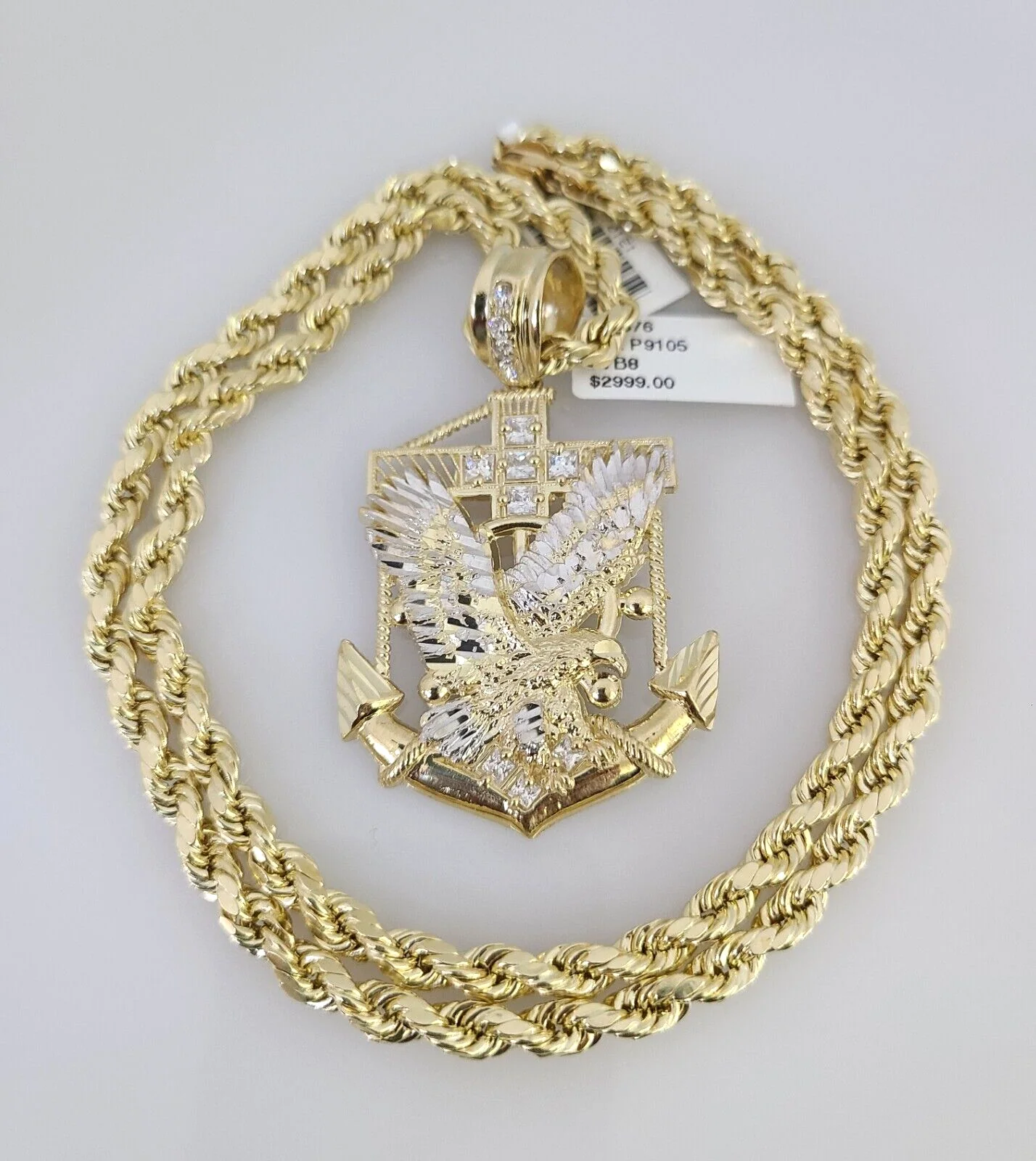 10kt Gold Rope Chain Eagle Anchor Pendant Charm Set 18"-30'' Inch 5mm Necklace - Image 5