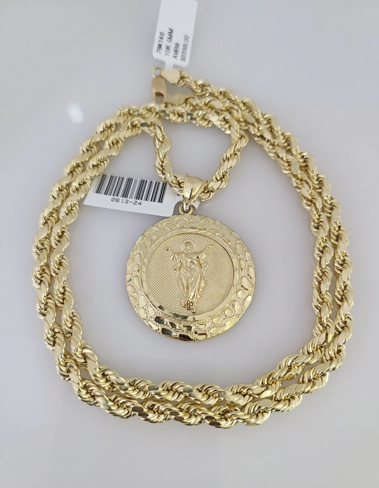 10kt Gold Rope Chain Jesus Christ Pendant Charm Set 18"-30'' Inch 5mm Necklace - Image 3
