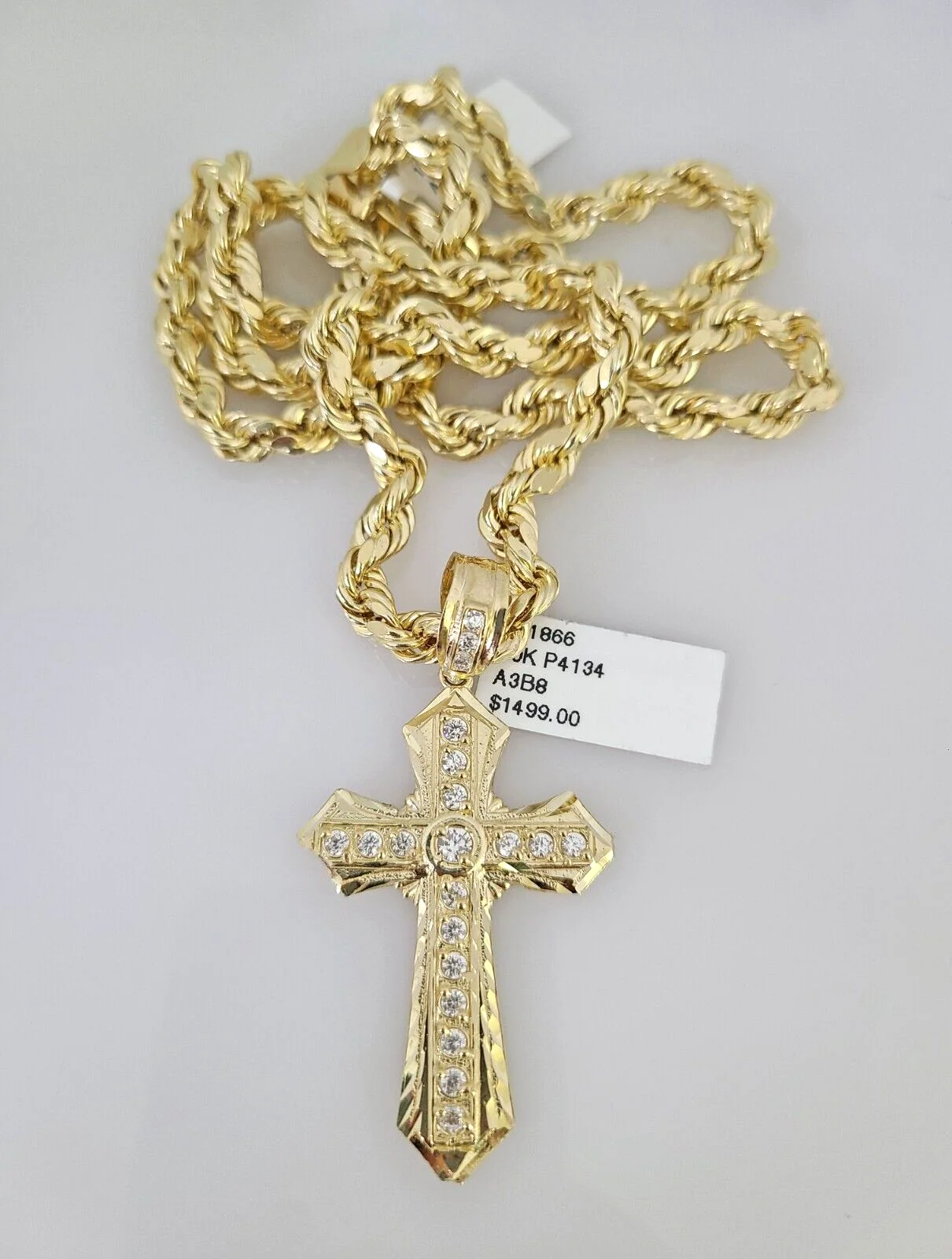 10kt Gold Rope Chain Jesus Cross Charm Set 18"-30'' Inch 6mm Necklace Pendant - Image 4