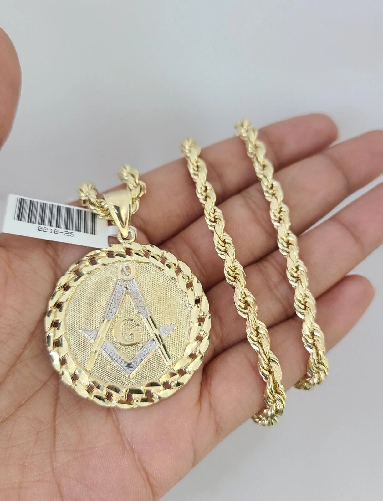 10kt Gold Rope Chain Masonic Charm Set 18"-30'' Inch 5mm Necklace Pendant - Image 6