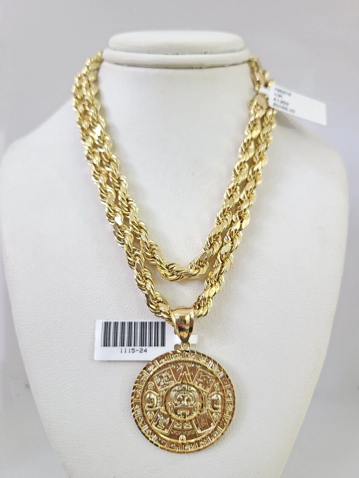 10kt Gold Rope Chain Mayan Calendar Charm Set 18"-30'' Inch 6mm Necklace Pendant