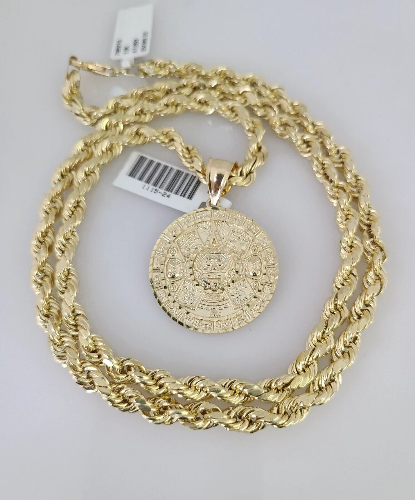 10kt Gold Rope Chain Mayan Calendar Charm Set 18"-30'' Inch 6mm Necklace Pendant - Image 2