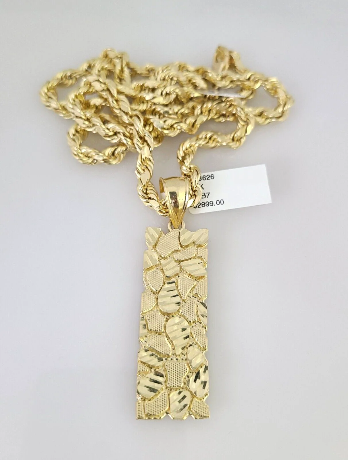 10kt Gold Rope Chain Nugget Charm Set 18"-30'' Inch 6mm Necklace Pendant