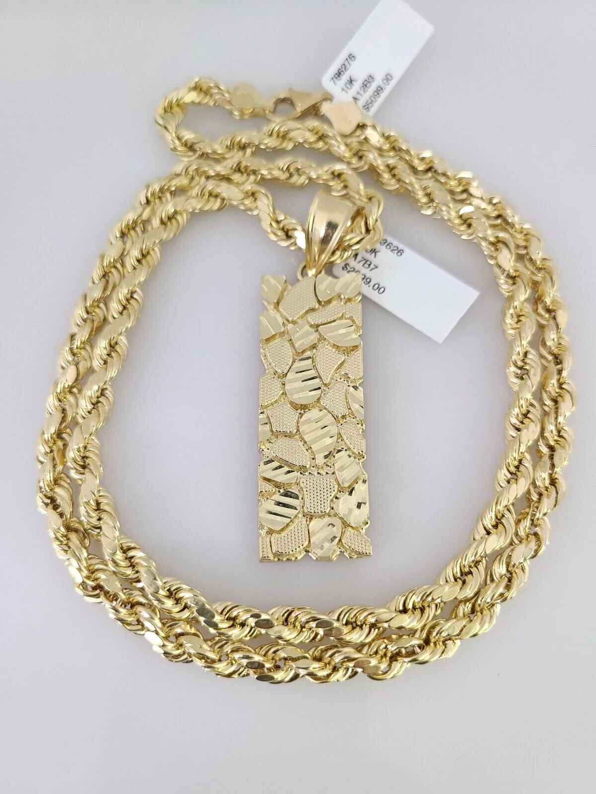 10kt Gold Rope Chain Nugget Charm Set 18"-30'' Inch 6mm Necklace Pendant - Image 5
