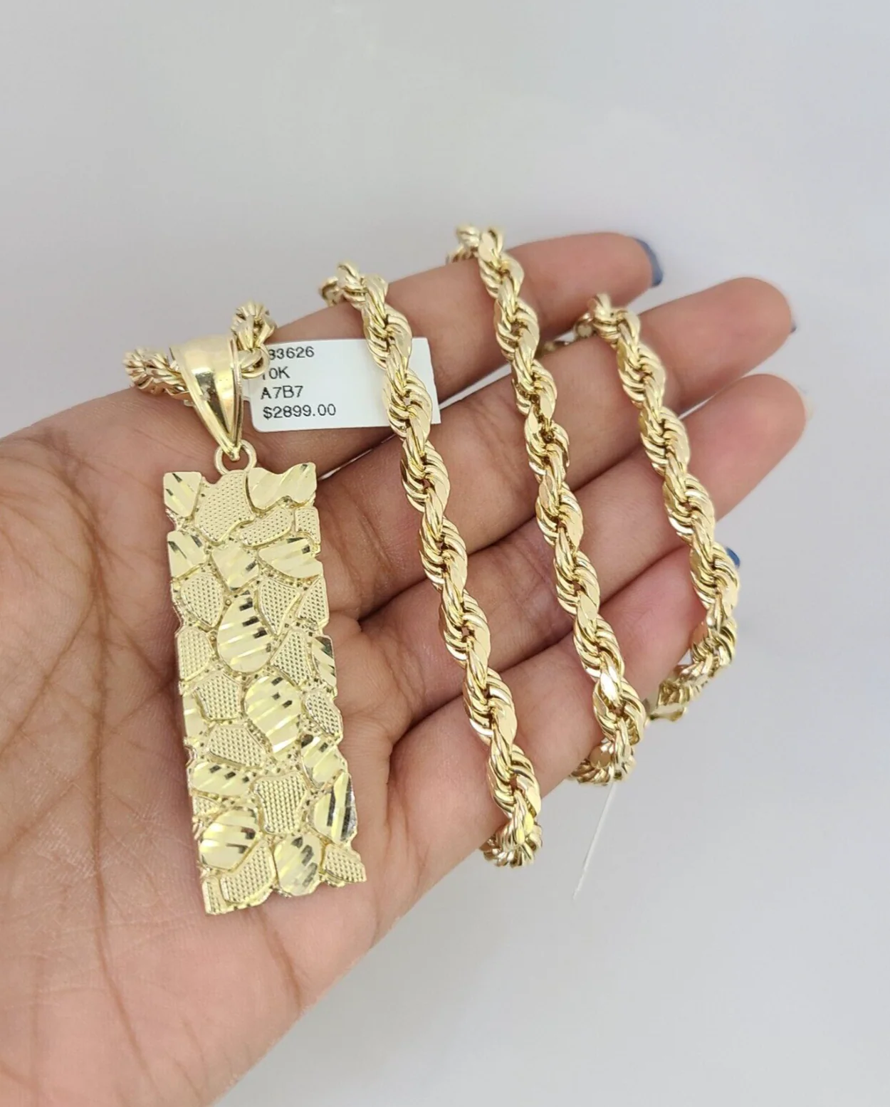 10kt Gold Rope Chain Nugget Charm Set 18"-30'' Inch 6mm Necklace Pendant - Image 6