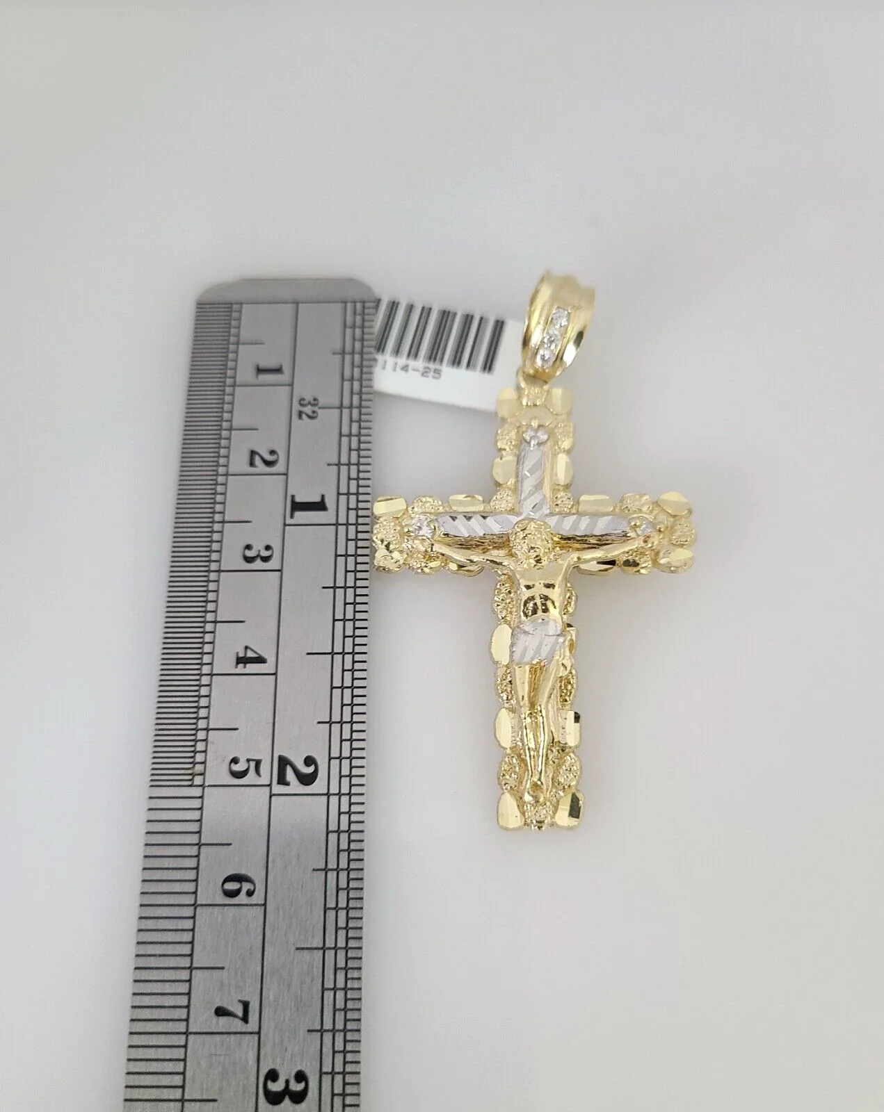 10kt Gold Rope Chain Nugget Cross Charm Set 18"-30'' Inch 6mm Necklace Pendant - Image 3