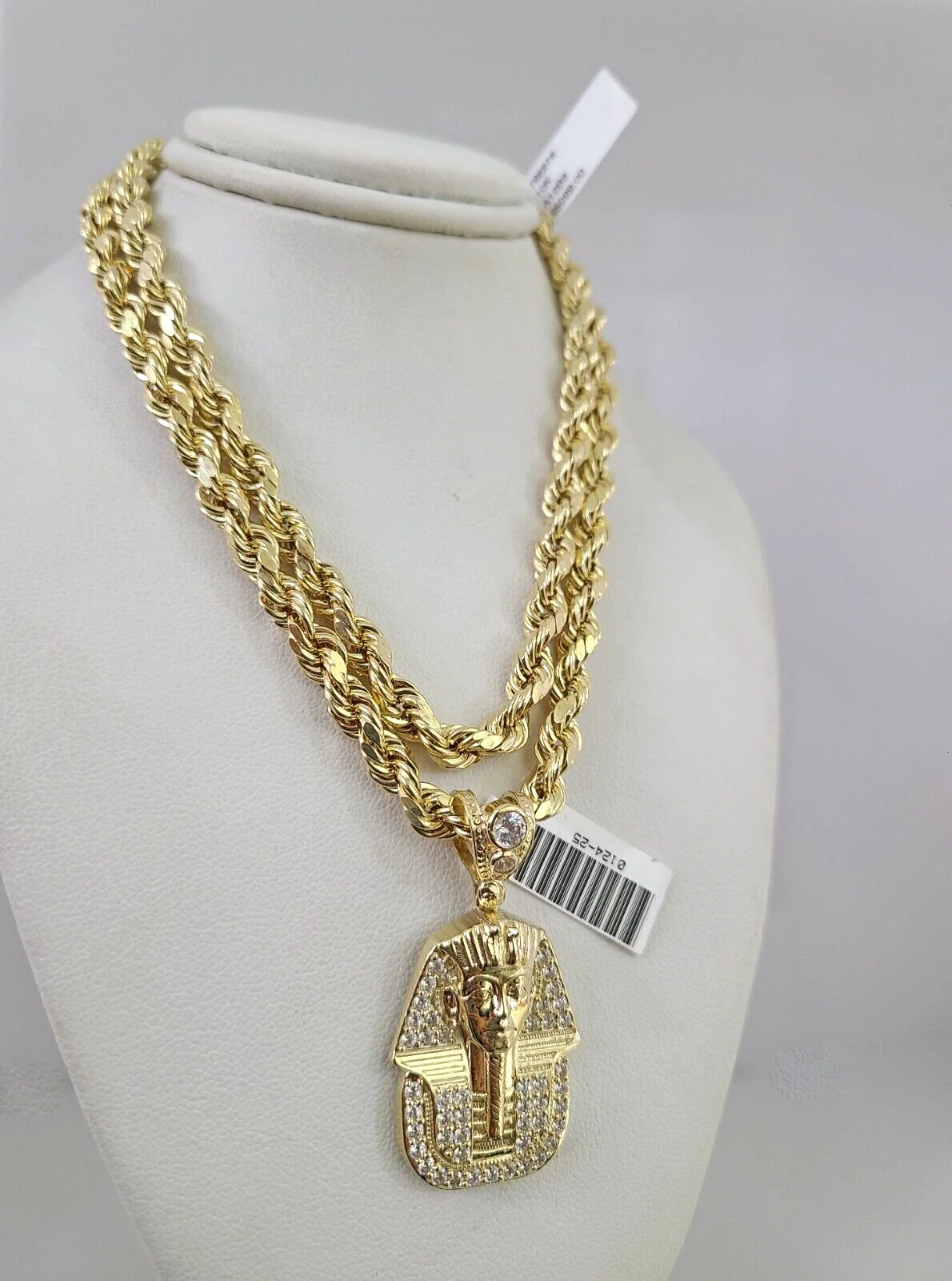 10kt Gold Rope Chain Pharaoh Pendant Set 18"-30'' Inch 6mm Necklace - Image 4