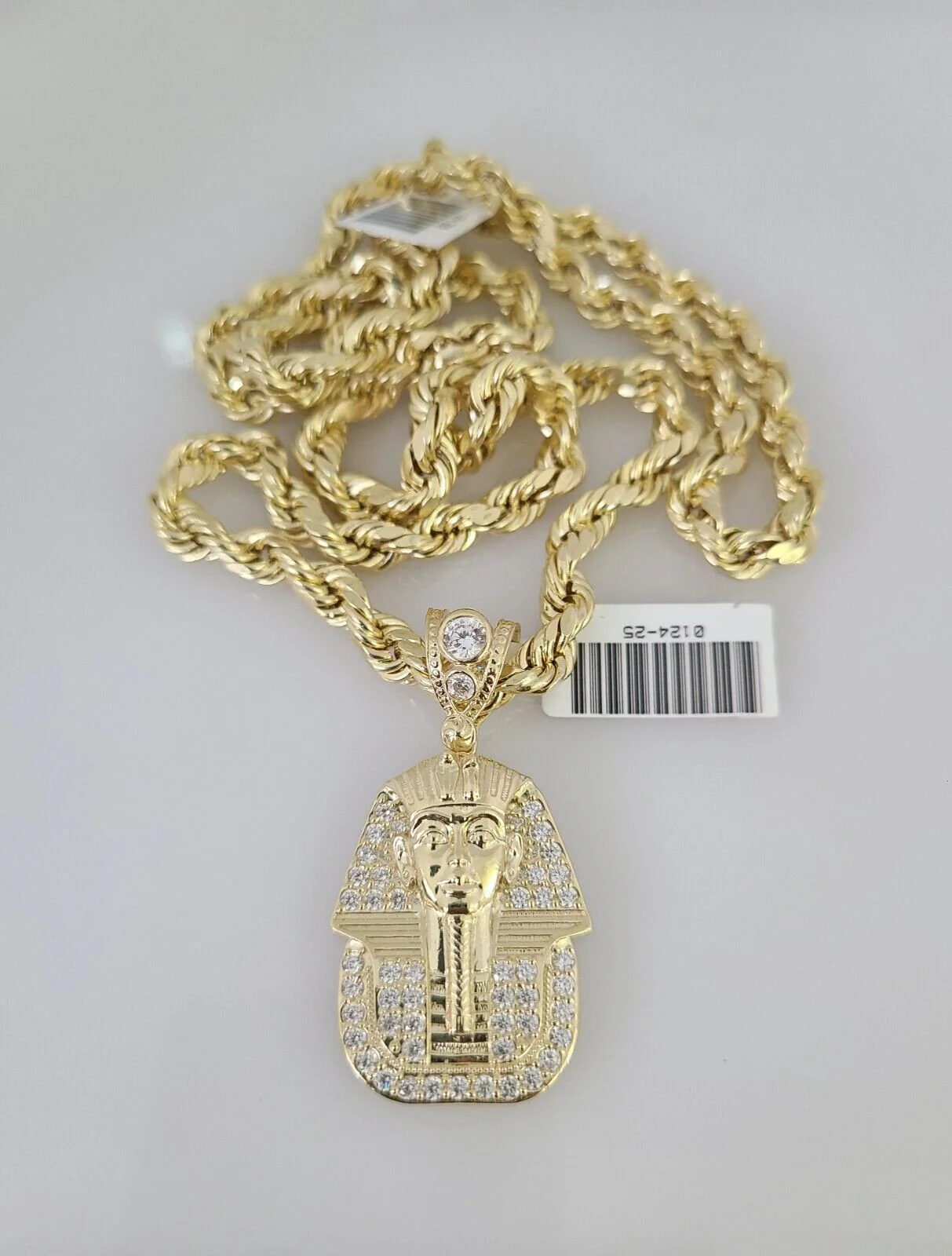 10kt Gold Rope Chain Pharaoh Pendant Set 18"-30'' Inch 6mm Necklace - Image 5