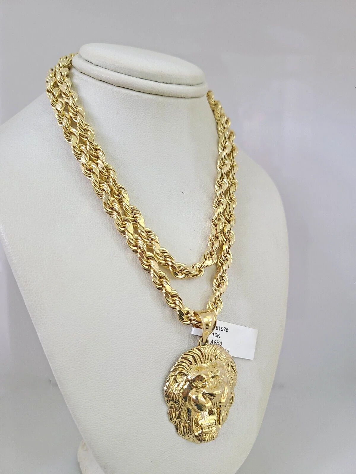 10kt Gold Rope Chain Roaring Lion Charm Set 18"-30'' Inch 6mm Necklace Pendant - Image 3