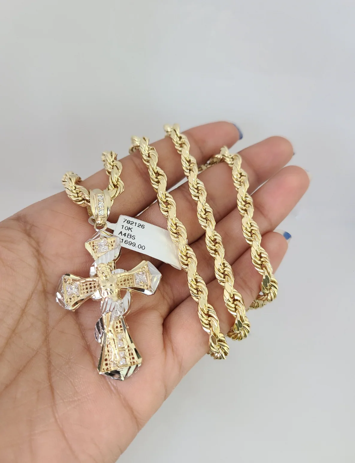 10kt Gold Rope Chain Spiral Cross Charm Set 18"-30'' Inch 6mm Necklace Pendant - Image 3