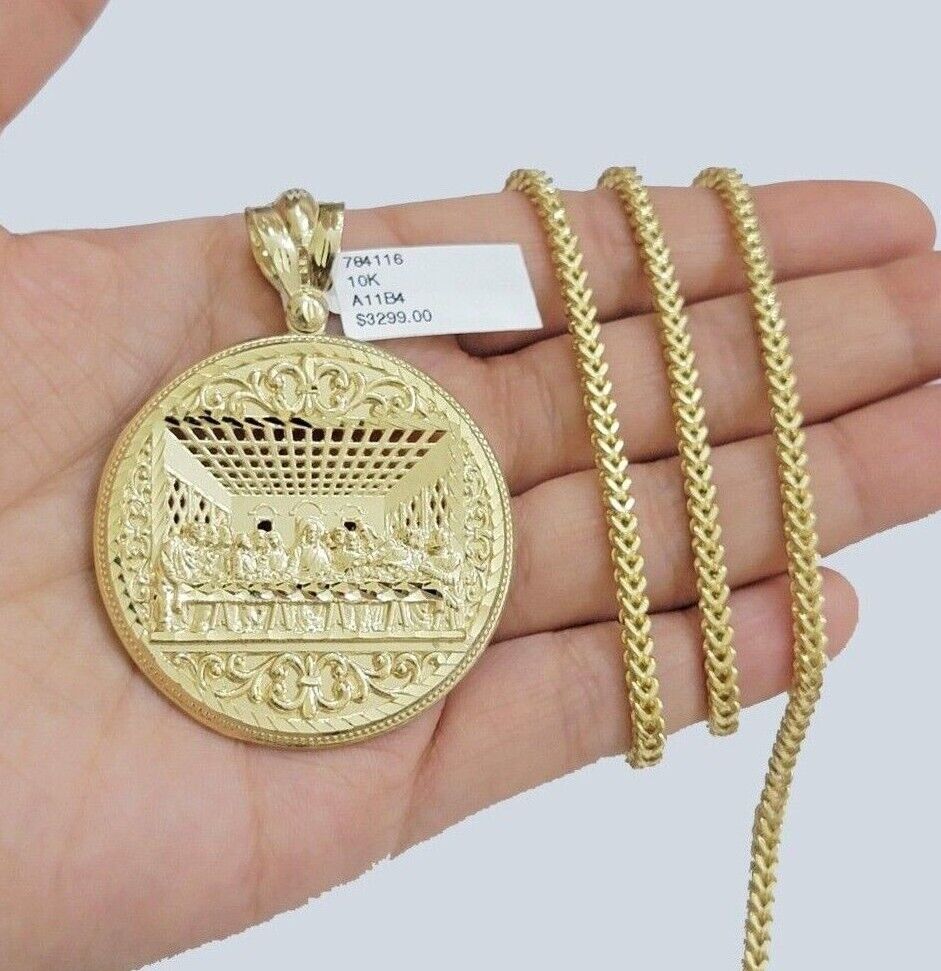 10kt Yellow Gold Last Supper Charm Pendant Franco Chain Necklace 3mm 26"Inch 10k - Image 7