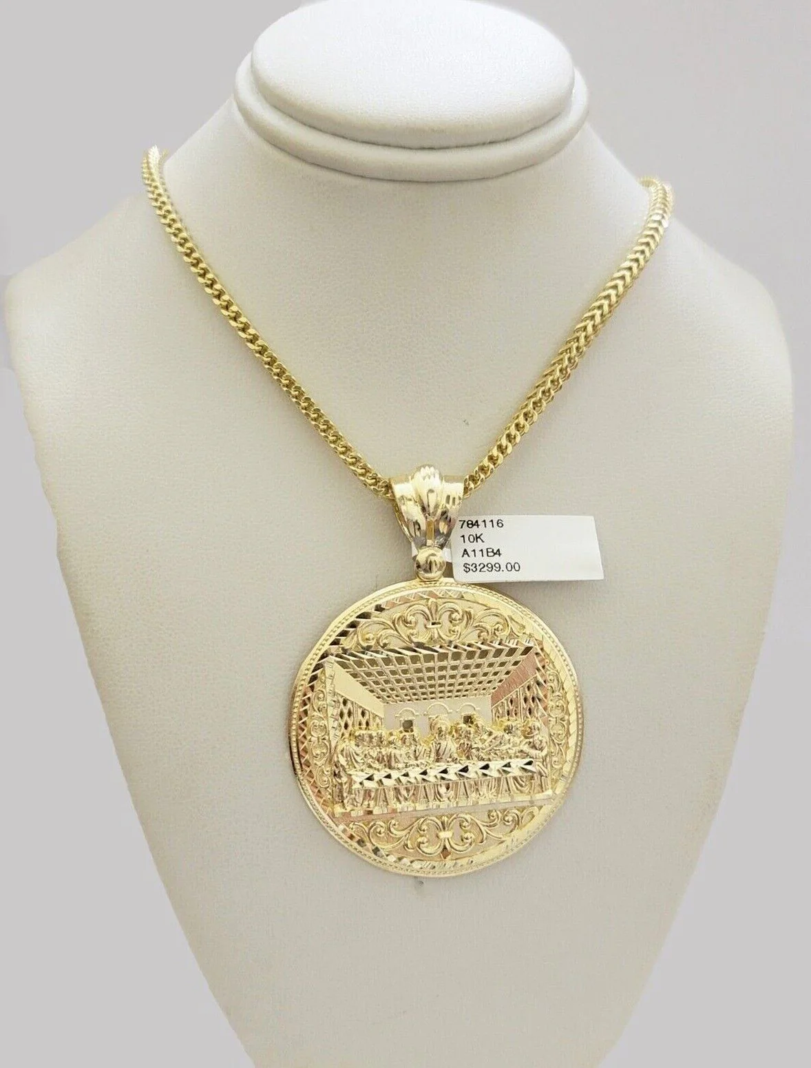 10kt Yellow Gold Last Supper Charm Pendant Franco Chain Necklace 3mm 26"Inch 10k - Image 9