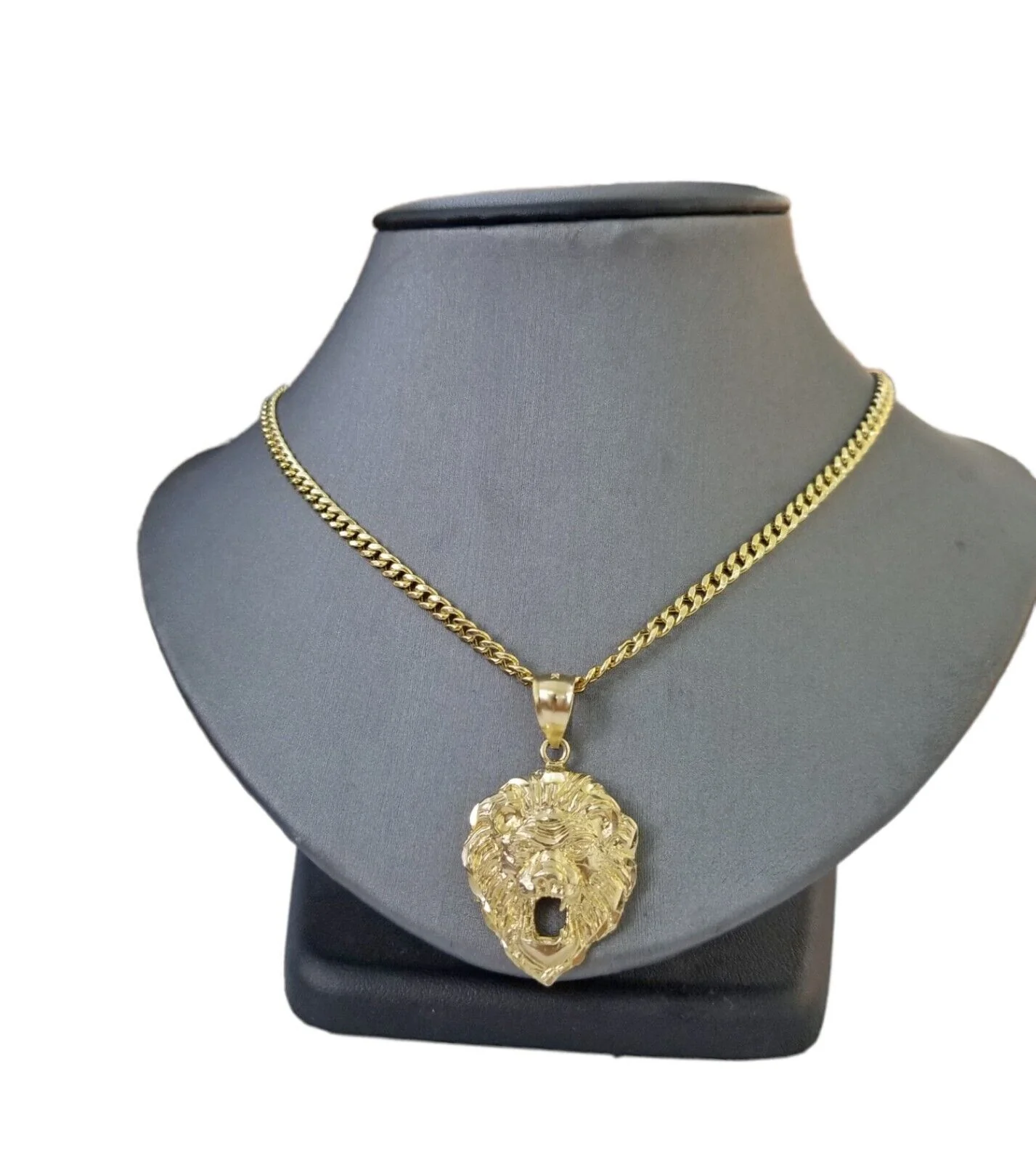 10kYellow Gold Lion Head Pendent 3mm 20" 22" 24" 26" 28" Inch Miami Cuban Chain