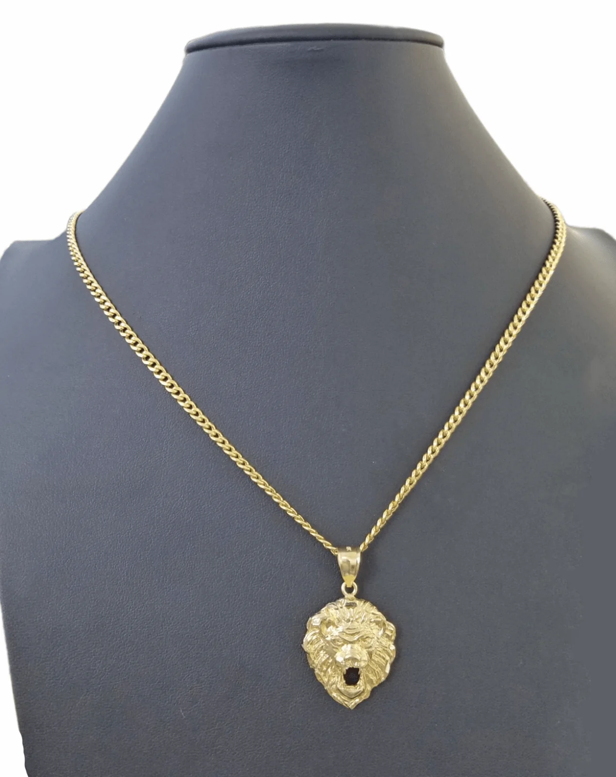 10kYellow Gold Lion Head Pendent 3mm 20" 22" 24" 26" 28" Inch Miami Cuban Chain - Image 4