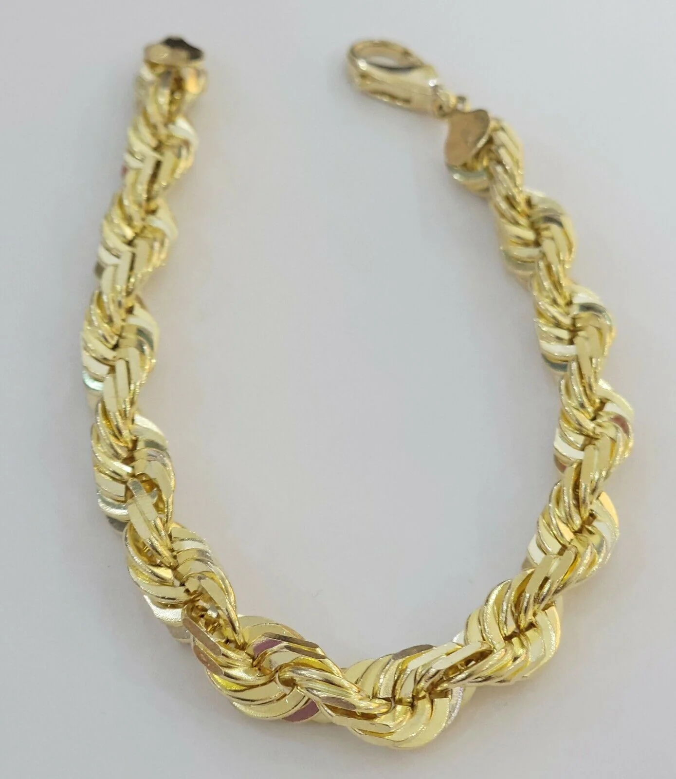10mm 10k Yellow Gold Rope Bracelet Mens 9" Diamond Cut Real Solid Link 10KT Gold - Image 4