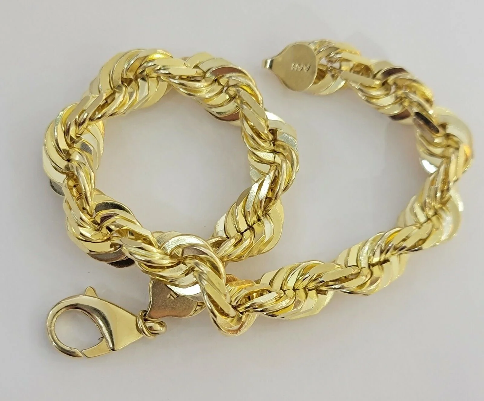 10mm 10k Yellow Gold Rope Bracelet Mens 9" Diamond Cut Real Solid Link 10KT Gold - Image 5