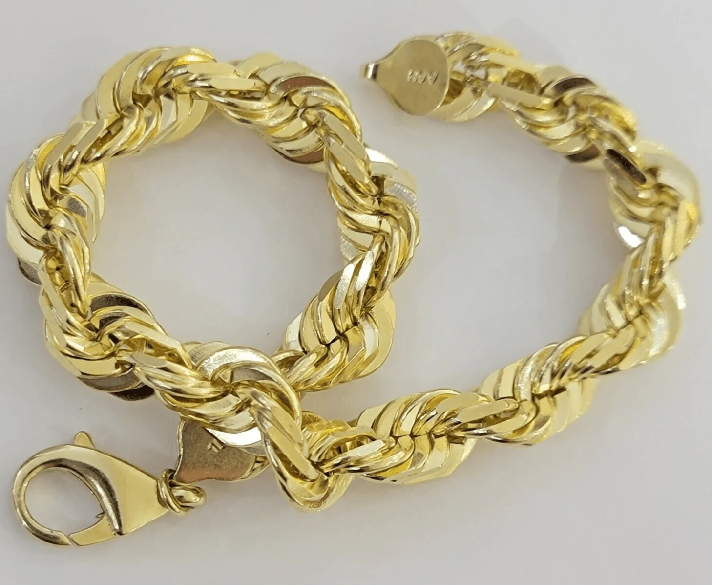 10mm 10k Yellow Gold Rope Men Bracelet 8" Diamond Cut Real Solid Link 10KT Gold - Image 3