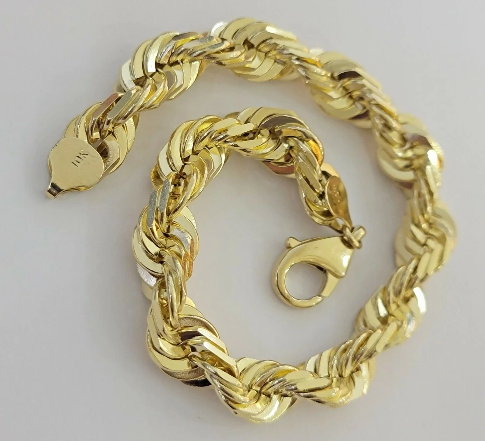 10mm 10k Yellow Gold Rope Men Bracelet 8" Diamond Cut Real Solid Link 10KT Gold - Image 6
