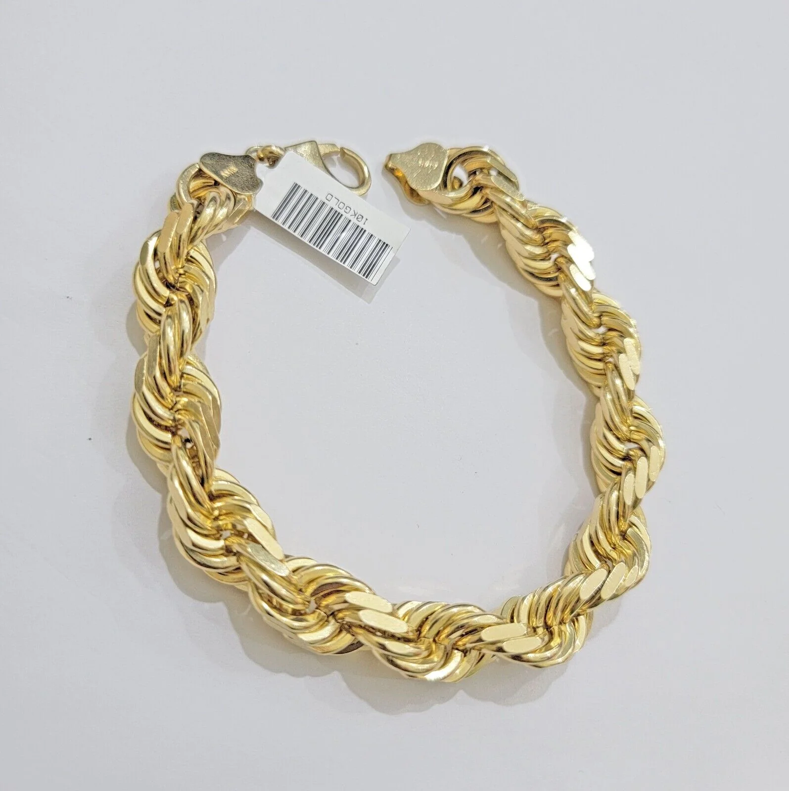 10mm Rope Bracelet 8 Inch Mens Solid 10k Yellow Gold With Diamond cuts REAL 10KT - Image 3