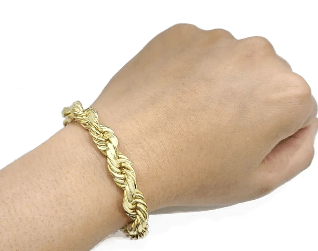 10mm Rope Bracelet 8 Inch Mens Solid 10k Yellow Gold With Diamond cuts REAL 10KT - Image 6