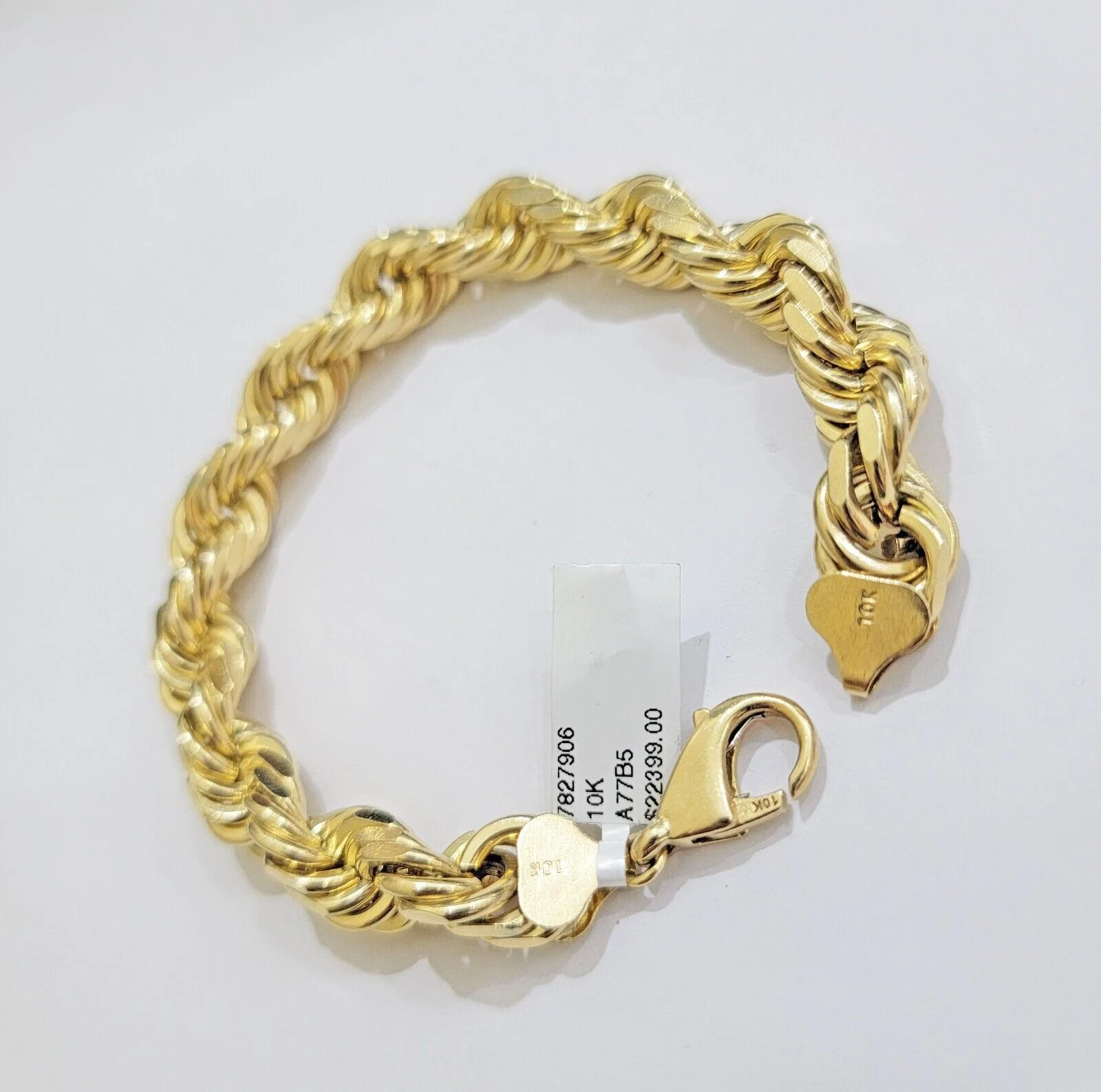 10mm Rope Bracelet 8 Inch Mens Solid 10k Yellow Gold With Diamond cuts REAL 10KT - Image 7