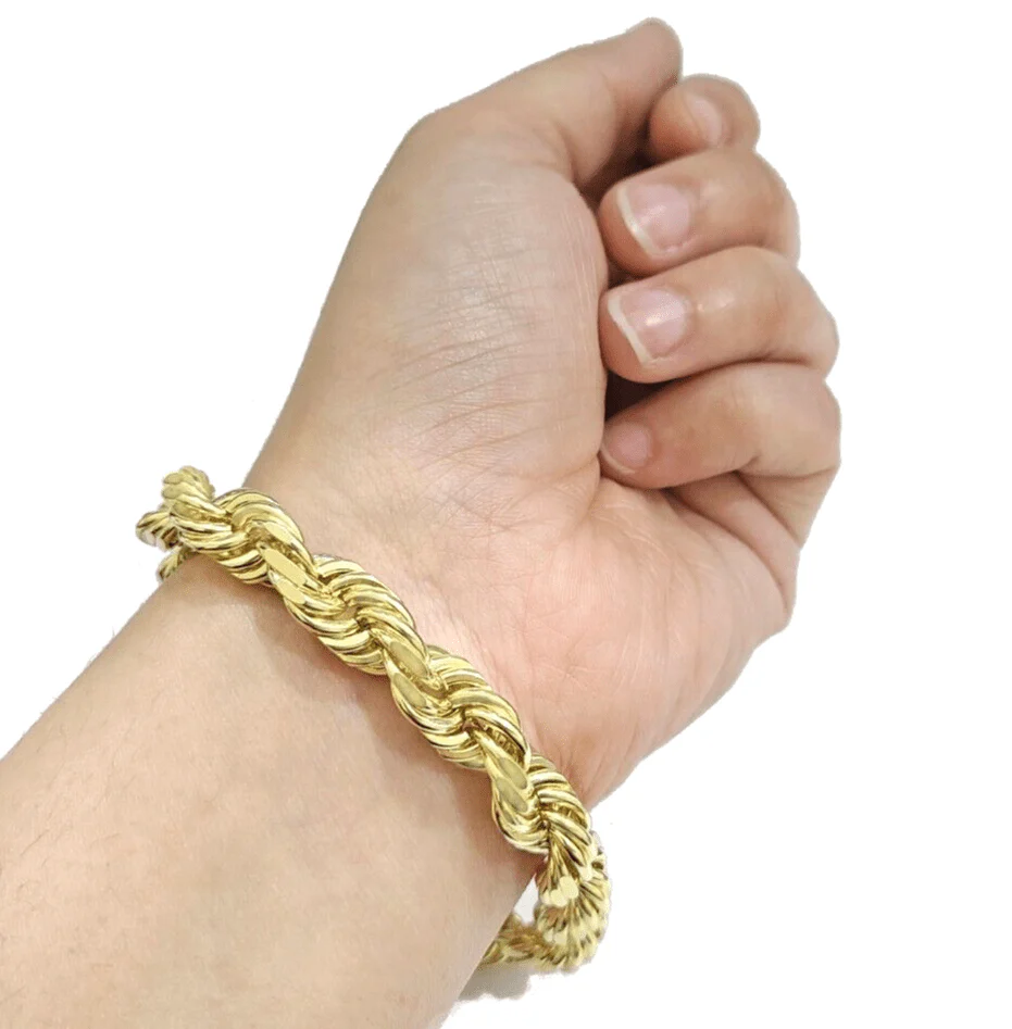 10mm Rope Bracelet 8 Inch Mens Solid 10k Yellow Gold With Diamond cuts REAL 10KT - Image 8