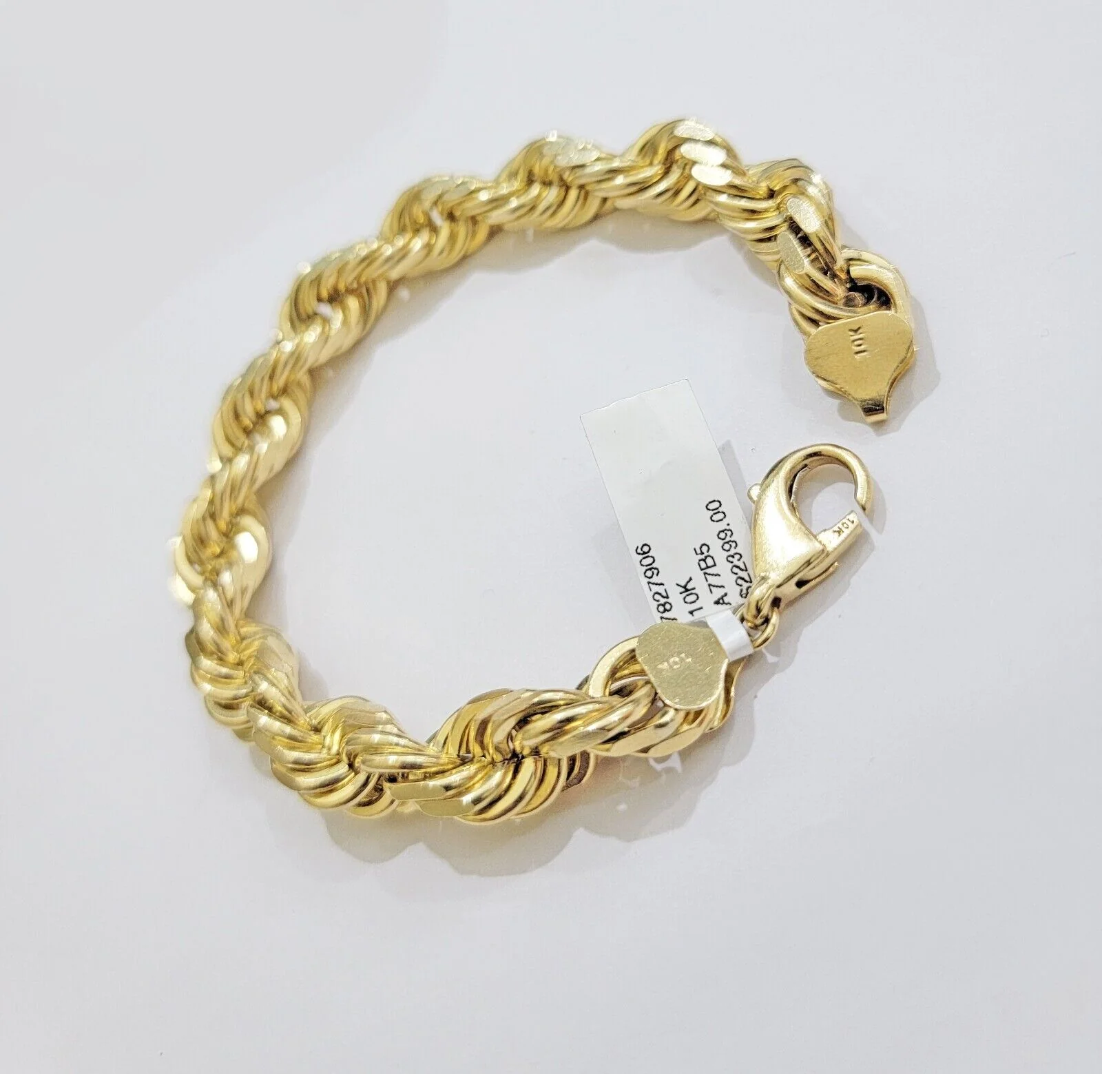 10mm Rope Bracelet 9 Inch Solid 10k Yellow Gold With Diamond cuts Mens REAL 10KT - Image 3