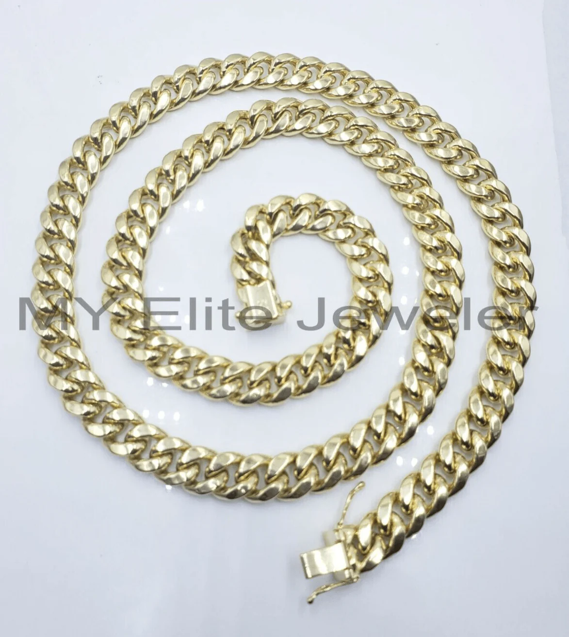 11mm 10k Yellow Gold Chain Necklace Miami Cuban Link  22" Inch Box lock REAL 10K - Image 4