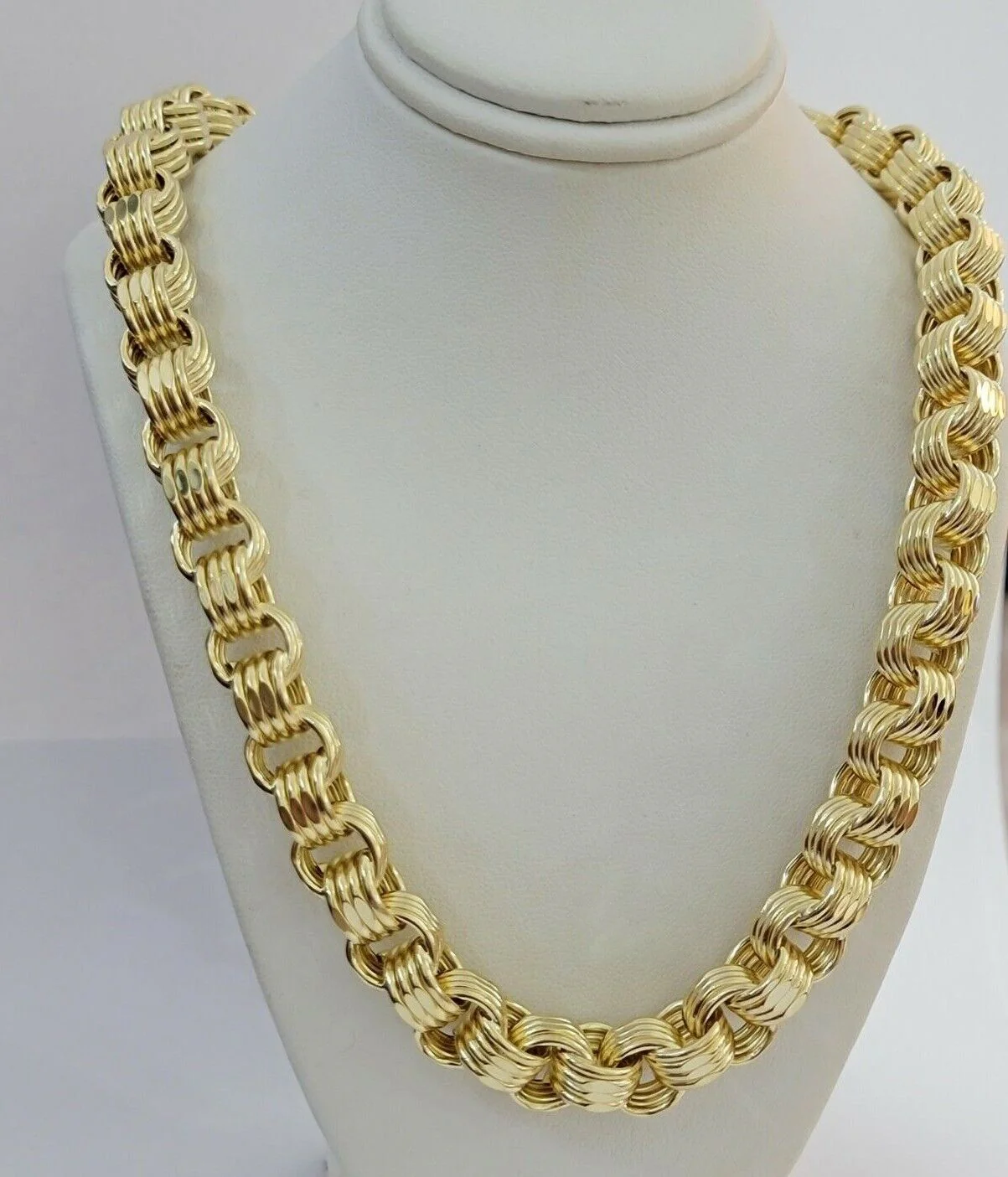 12.5mm Byzantine Box chain Necklace 26 Inch Real 10k Yellow Gold Men's , Thick - Image 2
