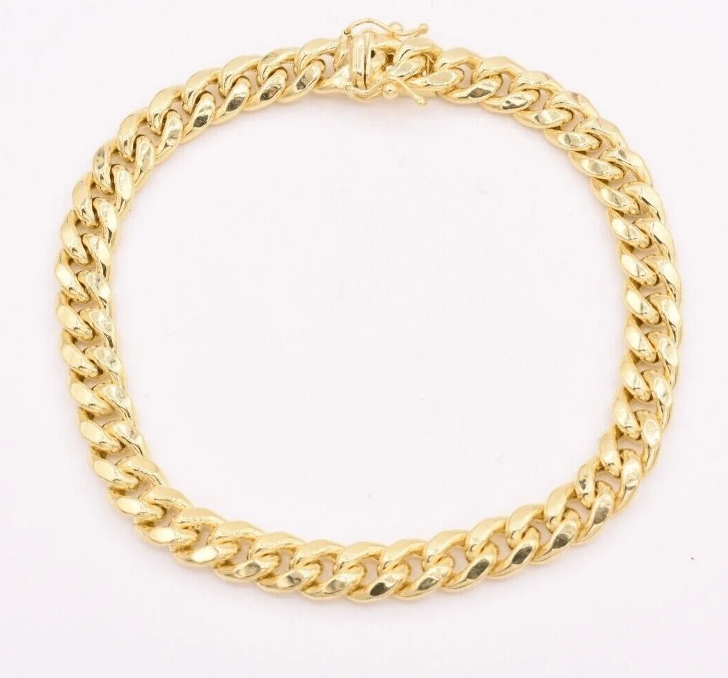 14k Bracelet Miami Cuban Link 7mm 8" Inch Mens Real 14kt Yellow Gold Box Clasp