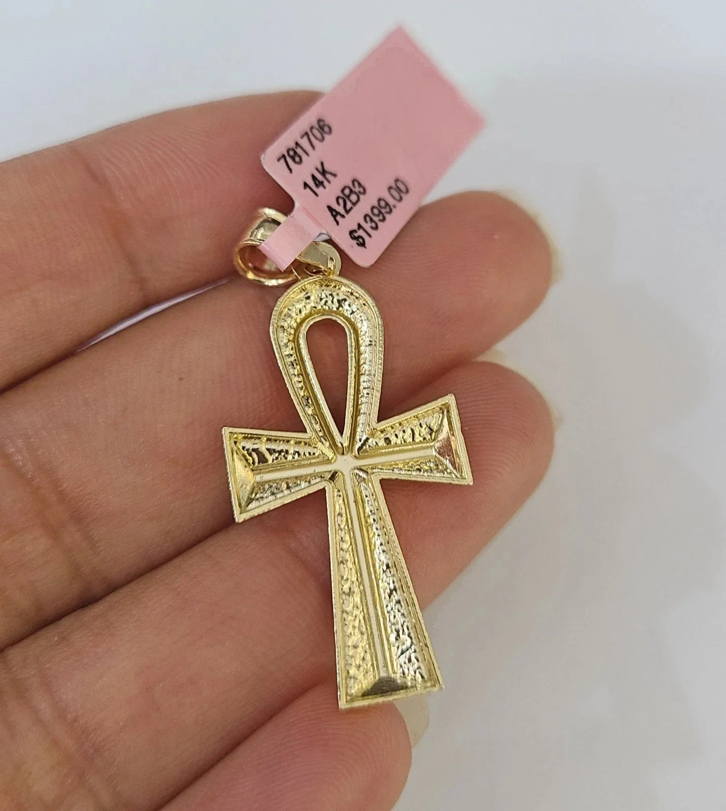 14k Chain Ankh Cross Pendant Charm Solid TriColor Cuban Curb 4mm 18"-28" Inch - Image 7