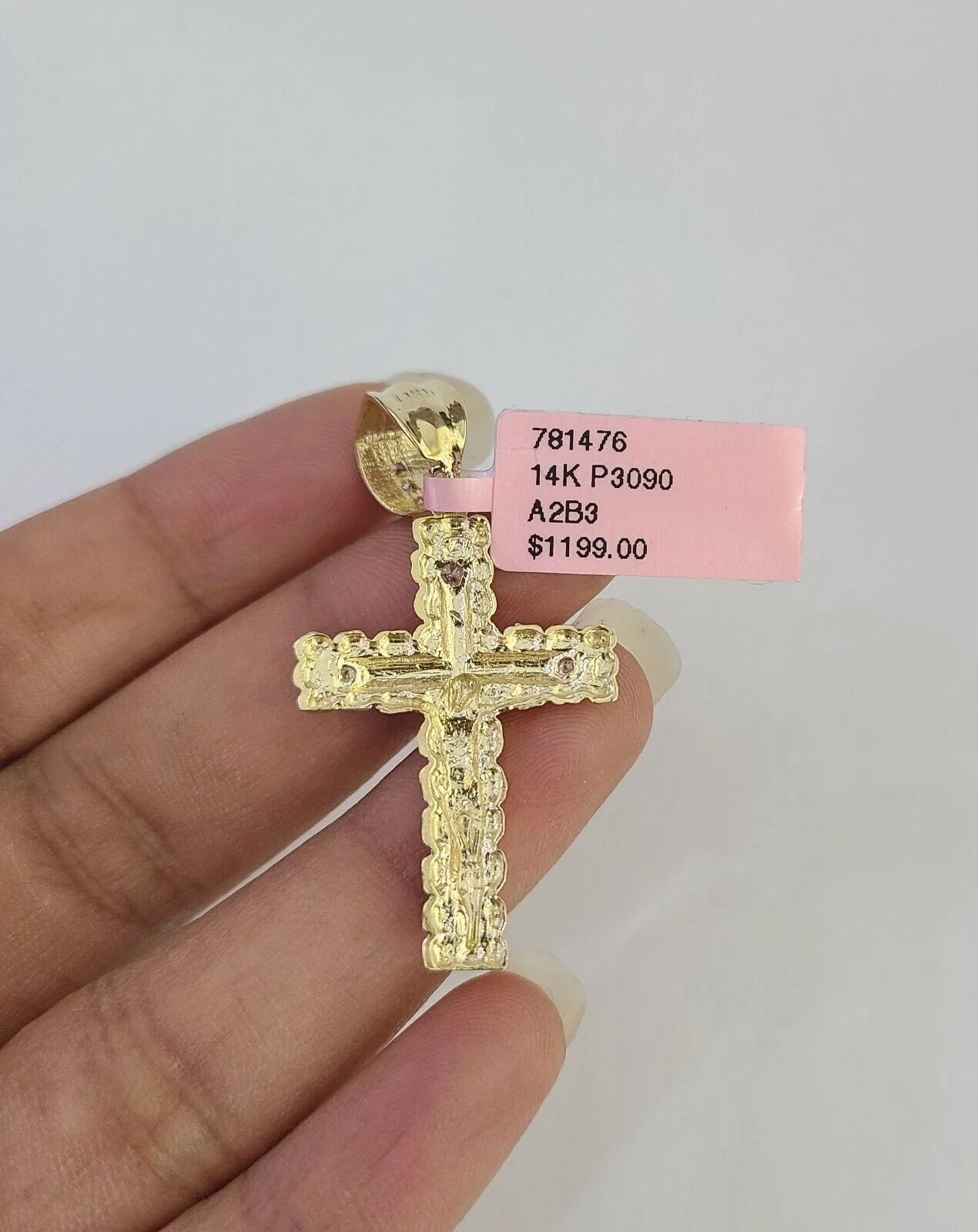 14k Cross Nugget Pendant Jesus Crucifix 14kt Charm REAL Yellow Gold Religious - Image 5