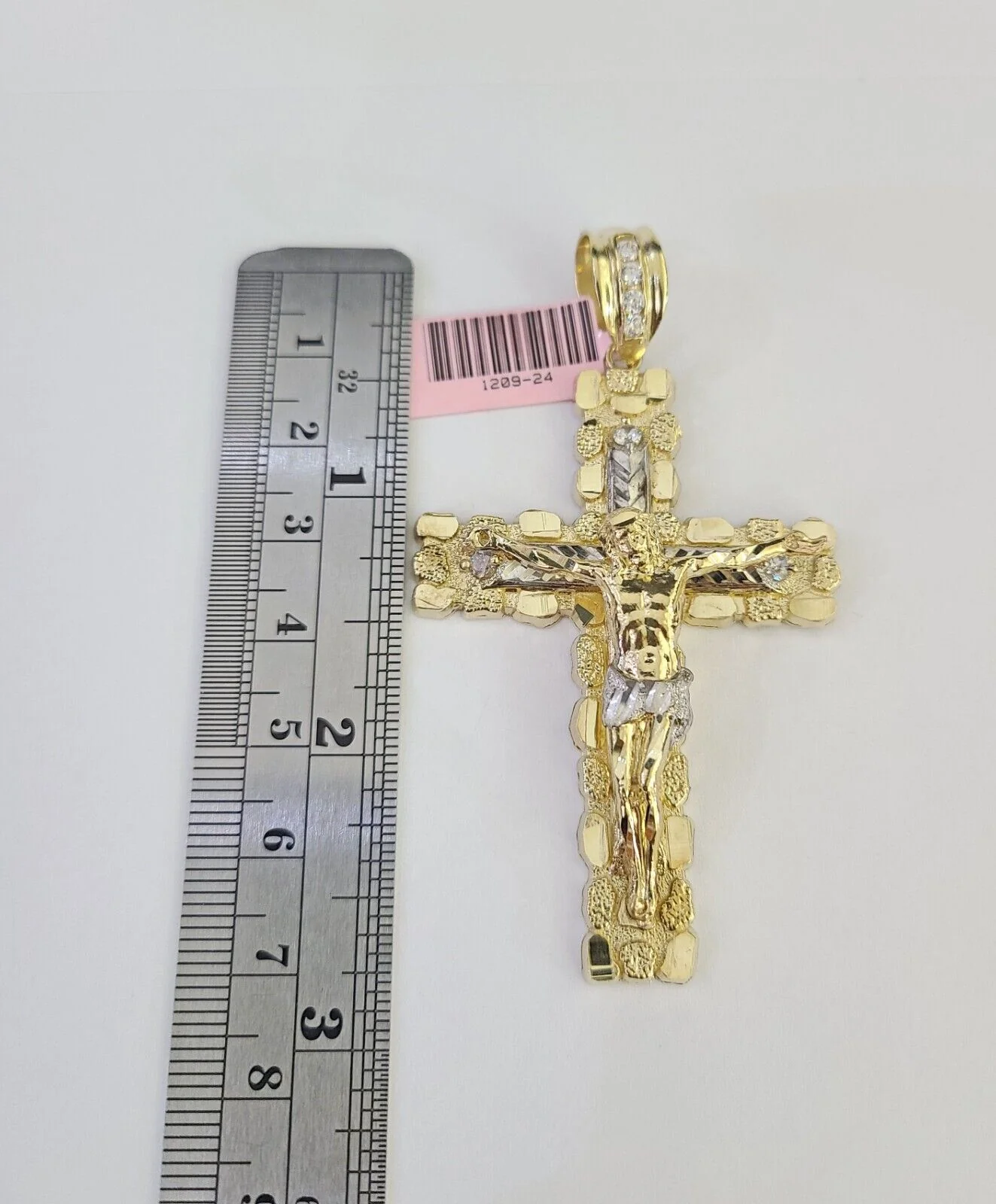 14k Cross Nugget Pendant Jesus Crucifix 14kt Charm REAL Yellow Gold Religious - Image 3