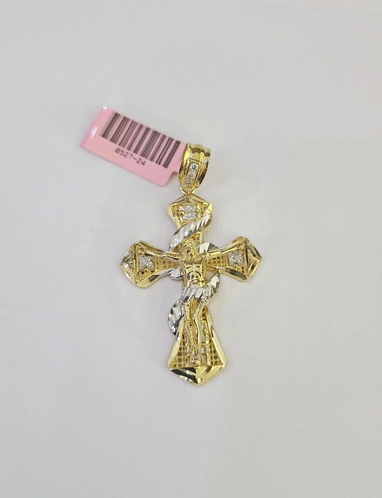 14k Cross Spiral Pendant Jesus Crucifix 14kt Charm REAL Yellow Gold Religious - Image 4