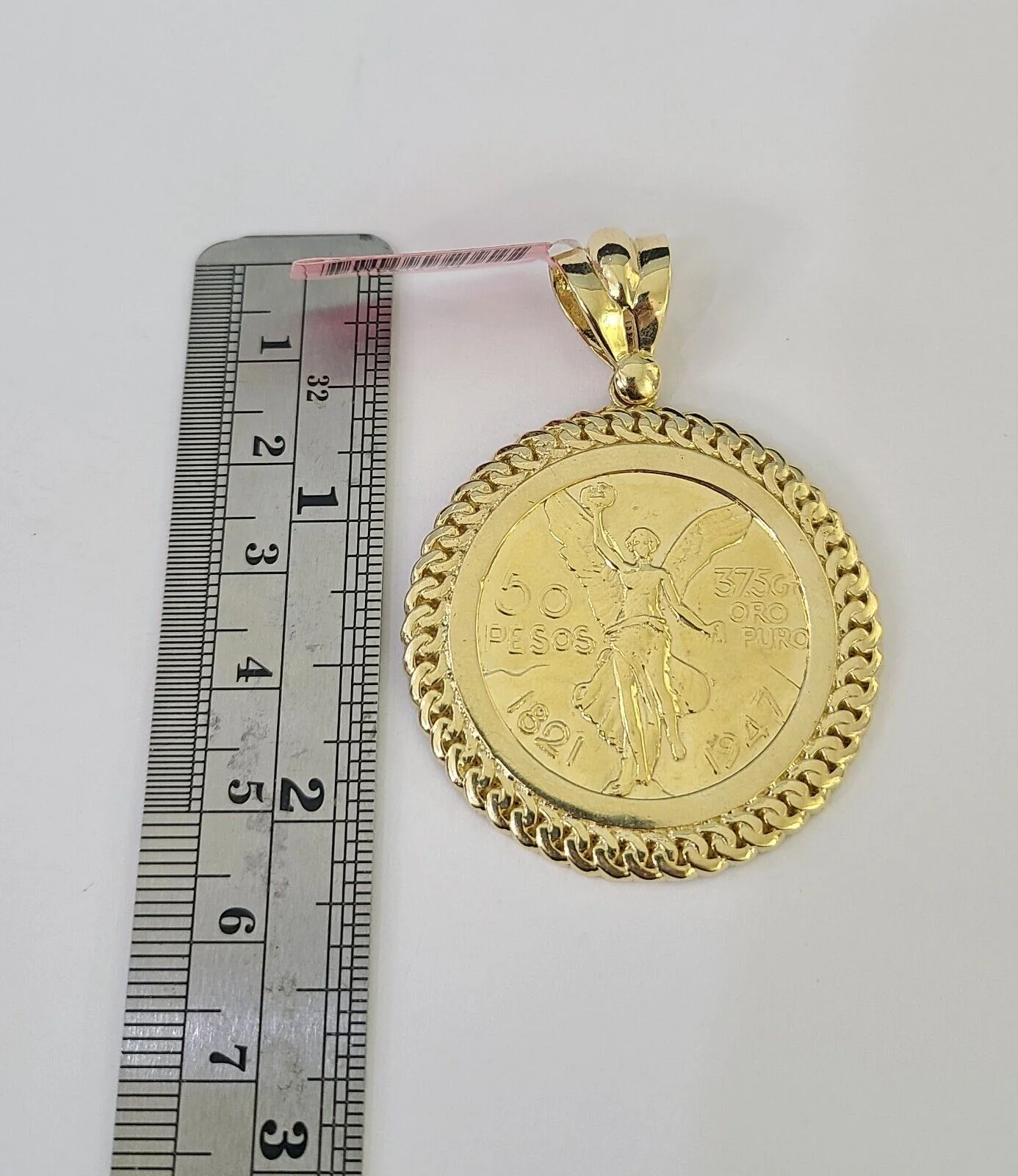 14k Figaro Chain Centenario Bezel Charm Pendant Gold 7mm 20-30 inch SET Necklace - Image 2