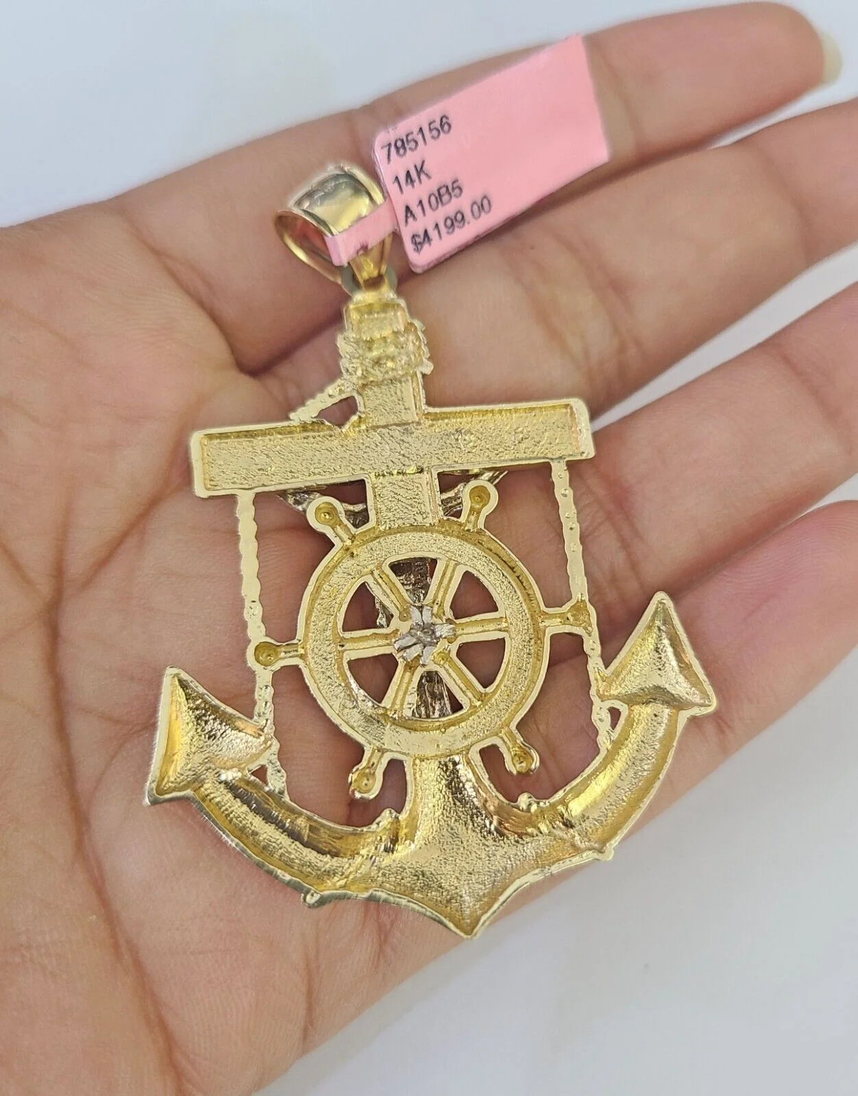 14k Figaro Chain Jesus Anchor Charm Pendant Gold 7mm 20-30 inch SET Necklace - Image 7