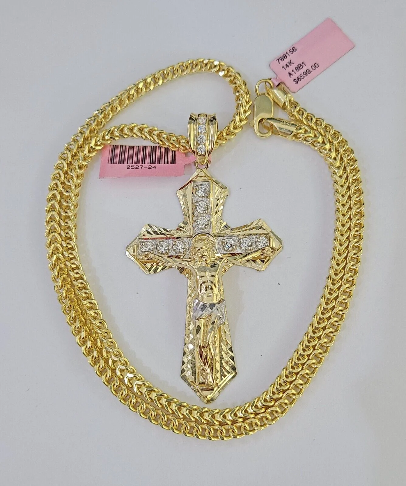 14K Franco Chain Jesus Cross Pendant Charm Necklace 20"-26" 4mm Gold Yellow - Image 2