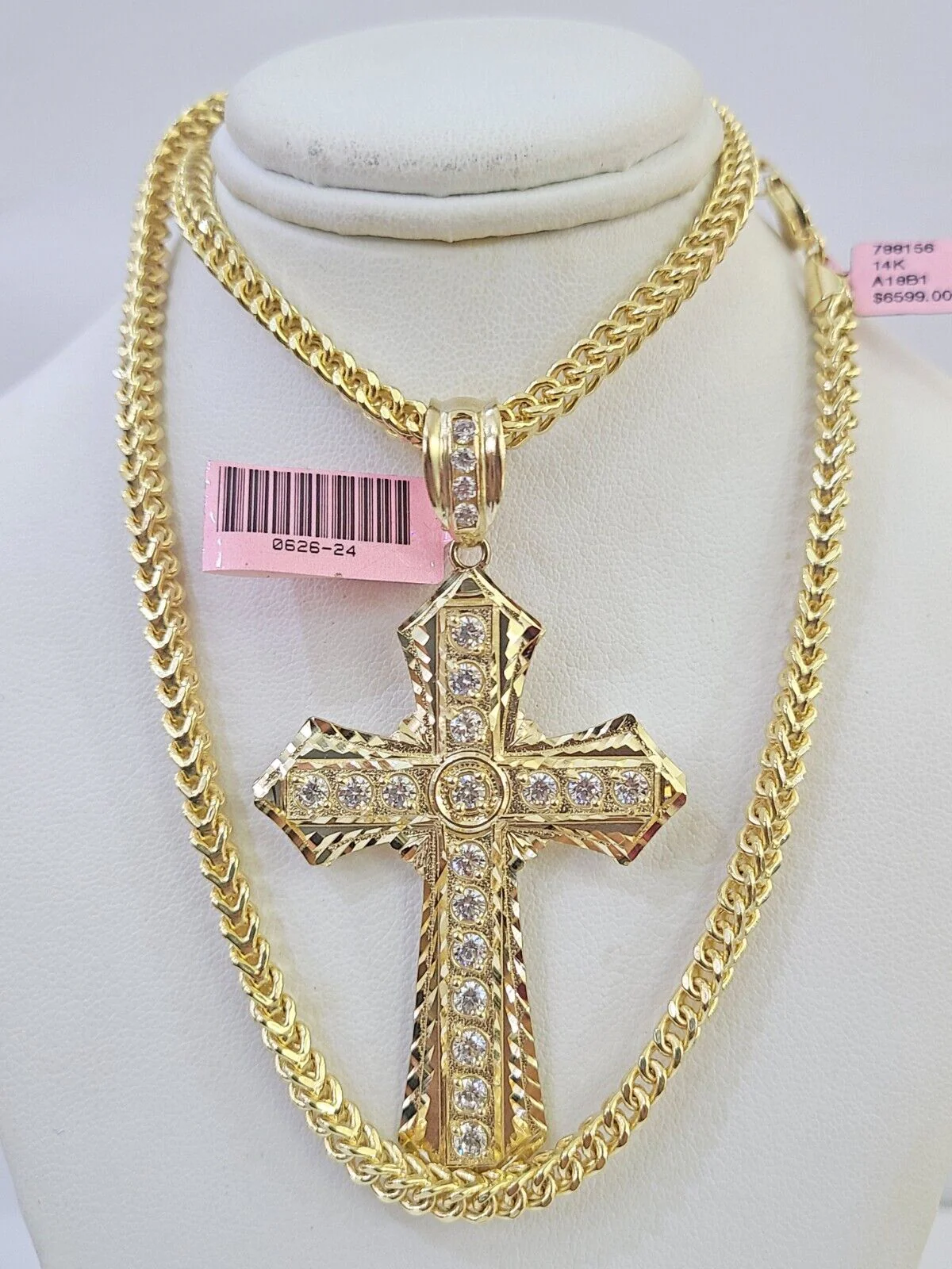 14K Franco Chain Jesus Cross Pendant Charm Necklace 20"-26" 4mm Gold Yellow - Image 2