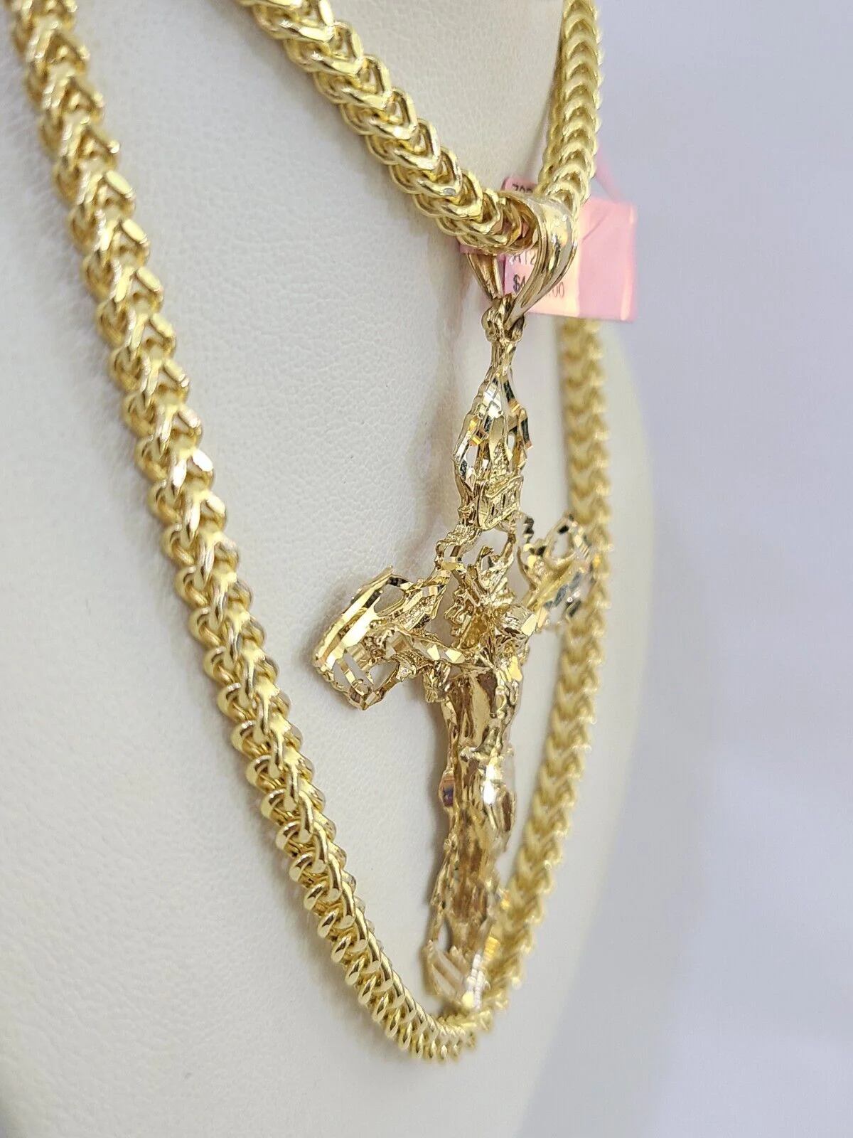14K Franco Chain Jesus INRI Cross Pendant Charm Necklace 20"-26" 4mm Gold - Image 6