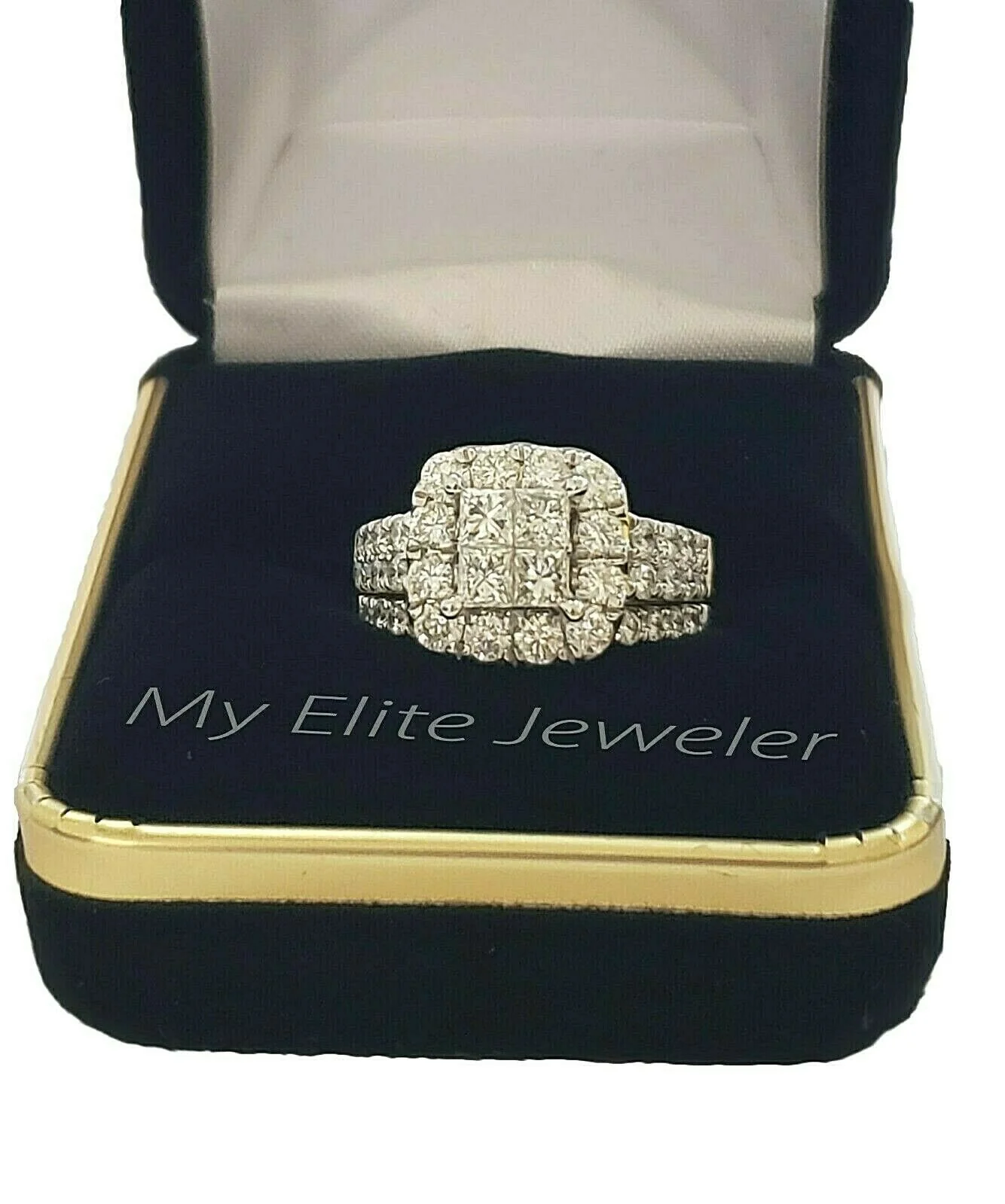 14k Gold 2CT Princess Cut VS Diamond Ladies Ring Bridal set Include Band Ring Sizes 6,7,8,9,10,11 & 12