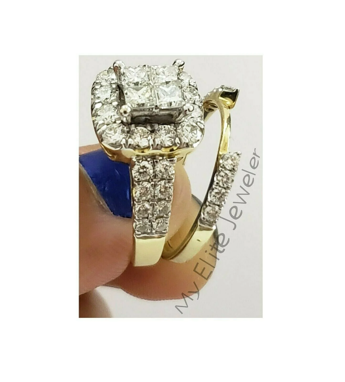 14k Gold 2CT Princess Cut VS Diamond Ladies Ring Bridal set Include Band Ring Sizes 6,7,8,9,10,11 & 12 - Image 2