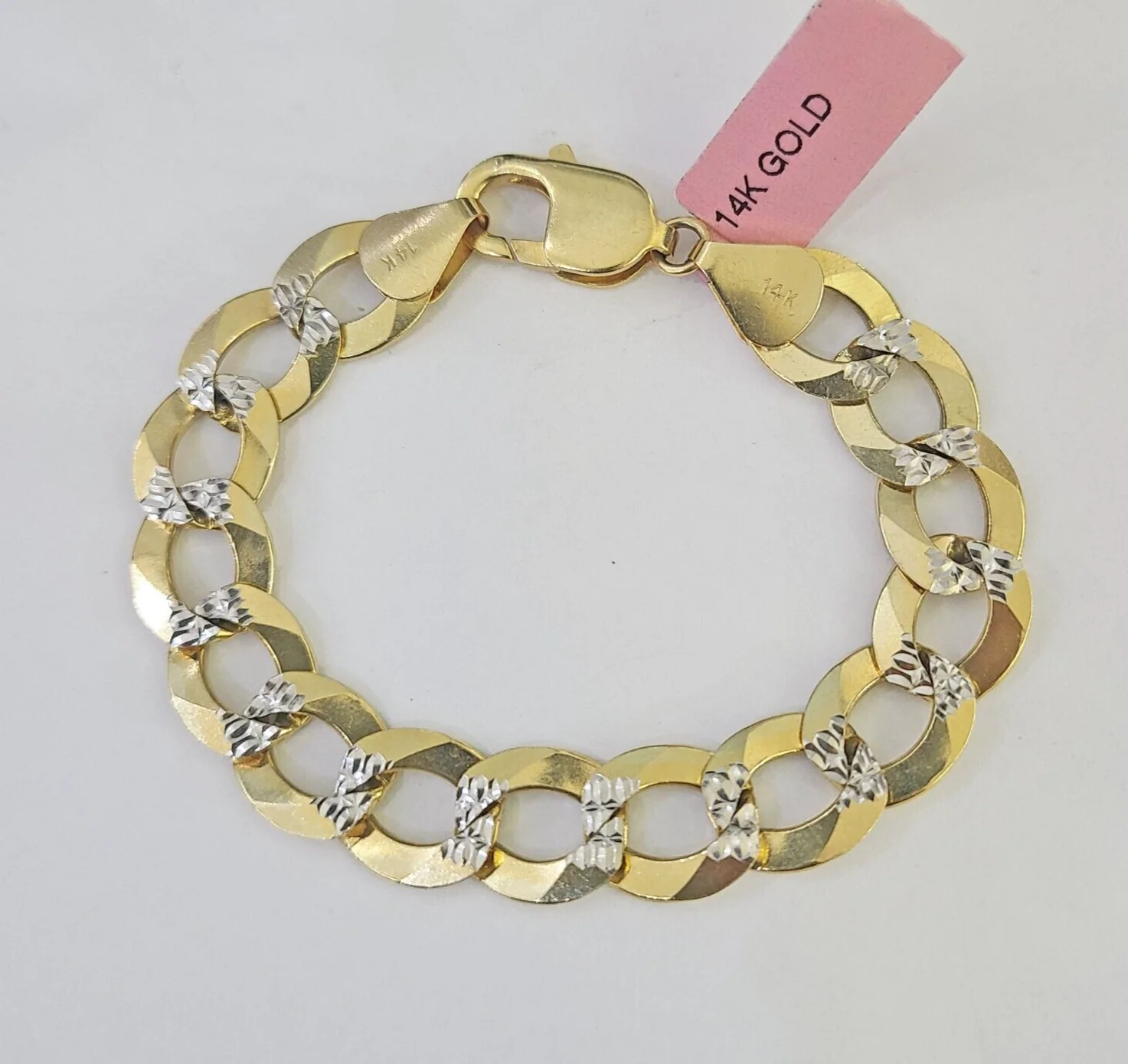 14K Gold Bracelet Cuban Curb Link Diamond Cut 11mm 7" Inch REAL Gold