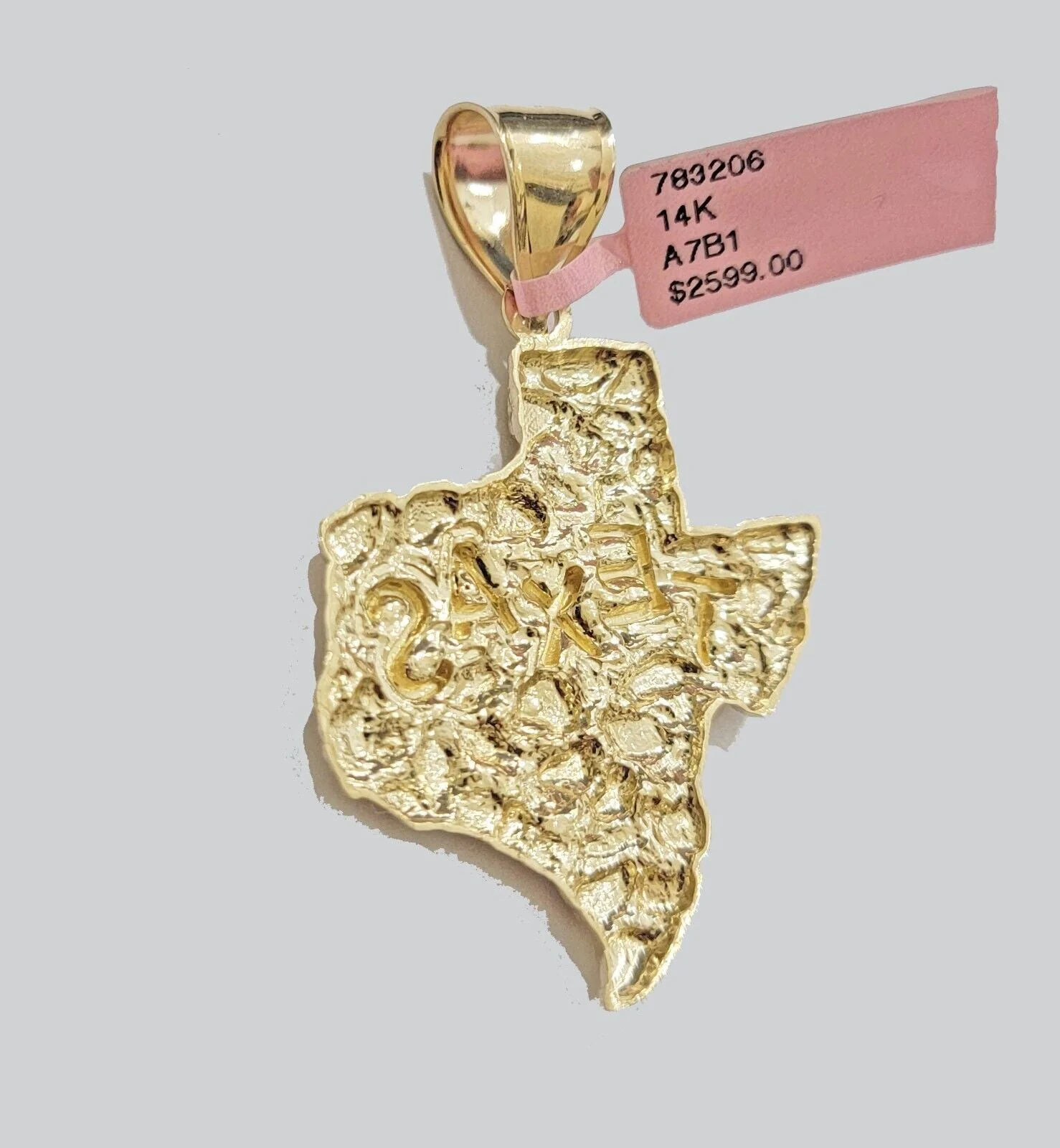 14k Gold Chain & Charm Nugget Texas map pendant Cuban Link Necklace 24 Inch 5mm - Image 6