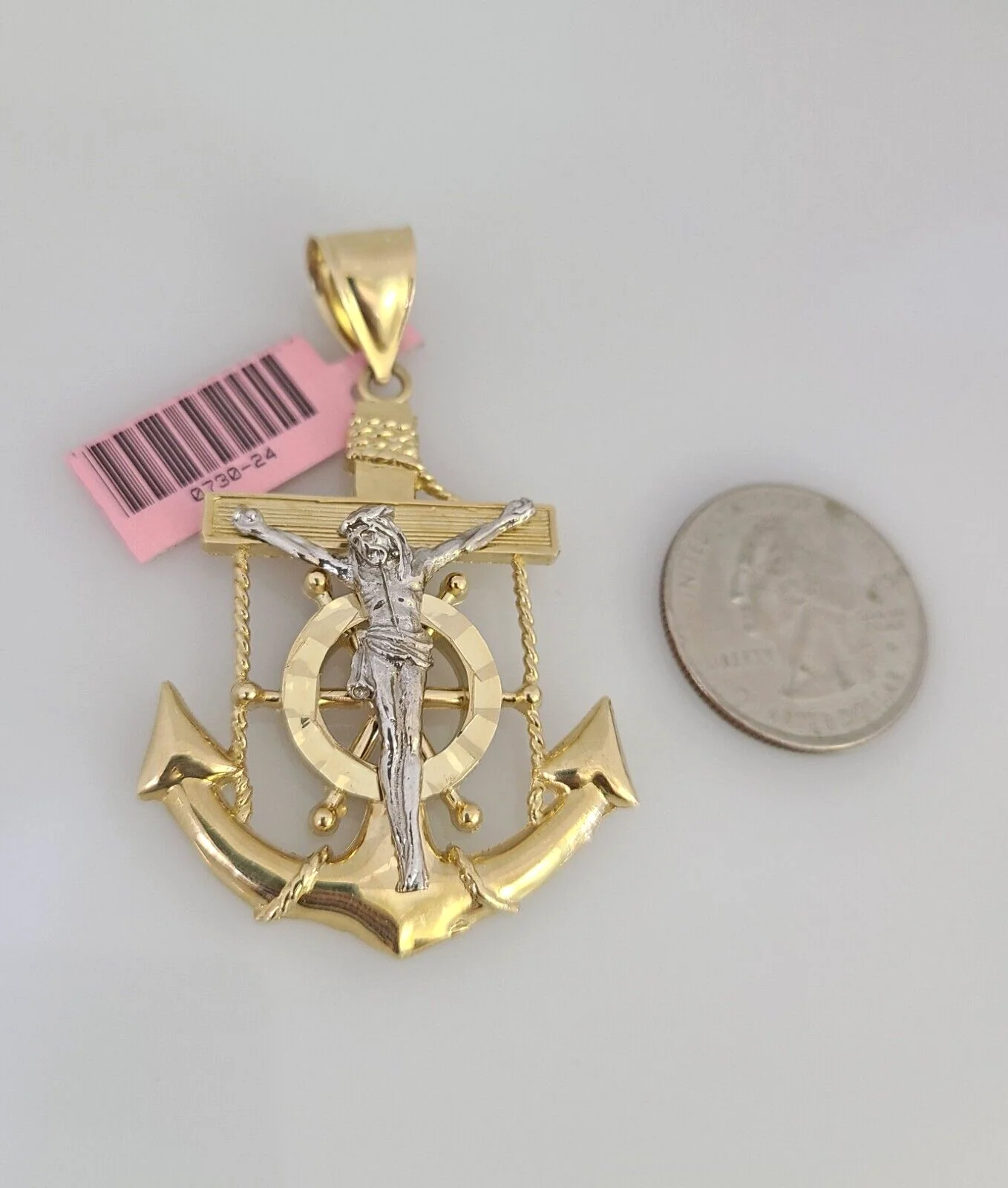 14k Gold Chain Jesus Anchor Charm Solid Cuban Curb 10mm 20"-30" SET Necklace - Image 4