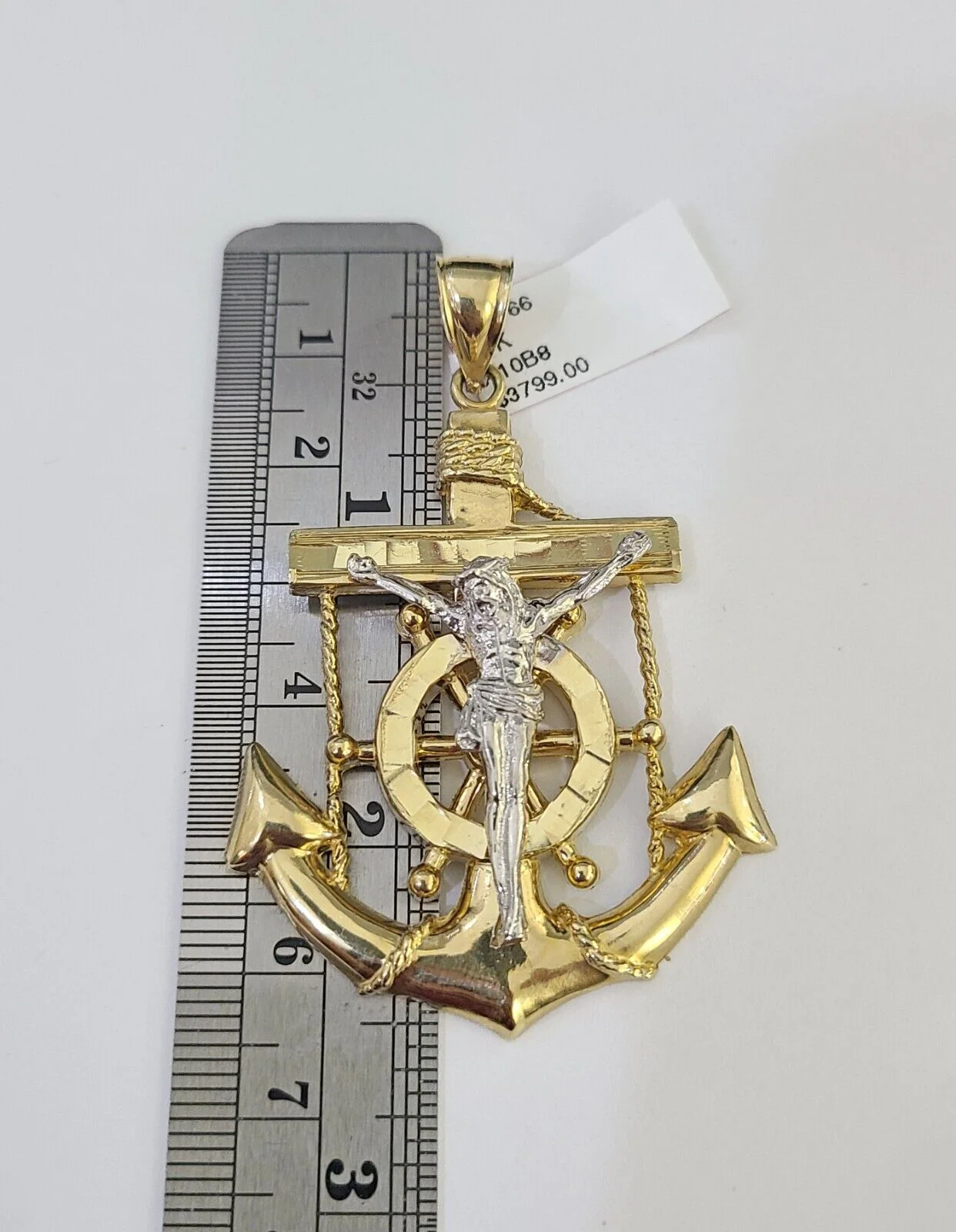 14k Gold Chain Jesus Anchor Charm Solid Cuban Curb 5mm 20"-26" Inch SET Necklace - Image 3