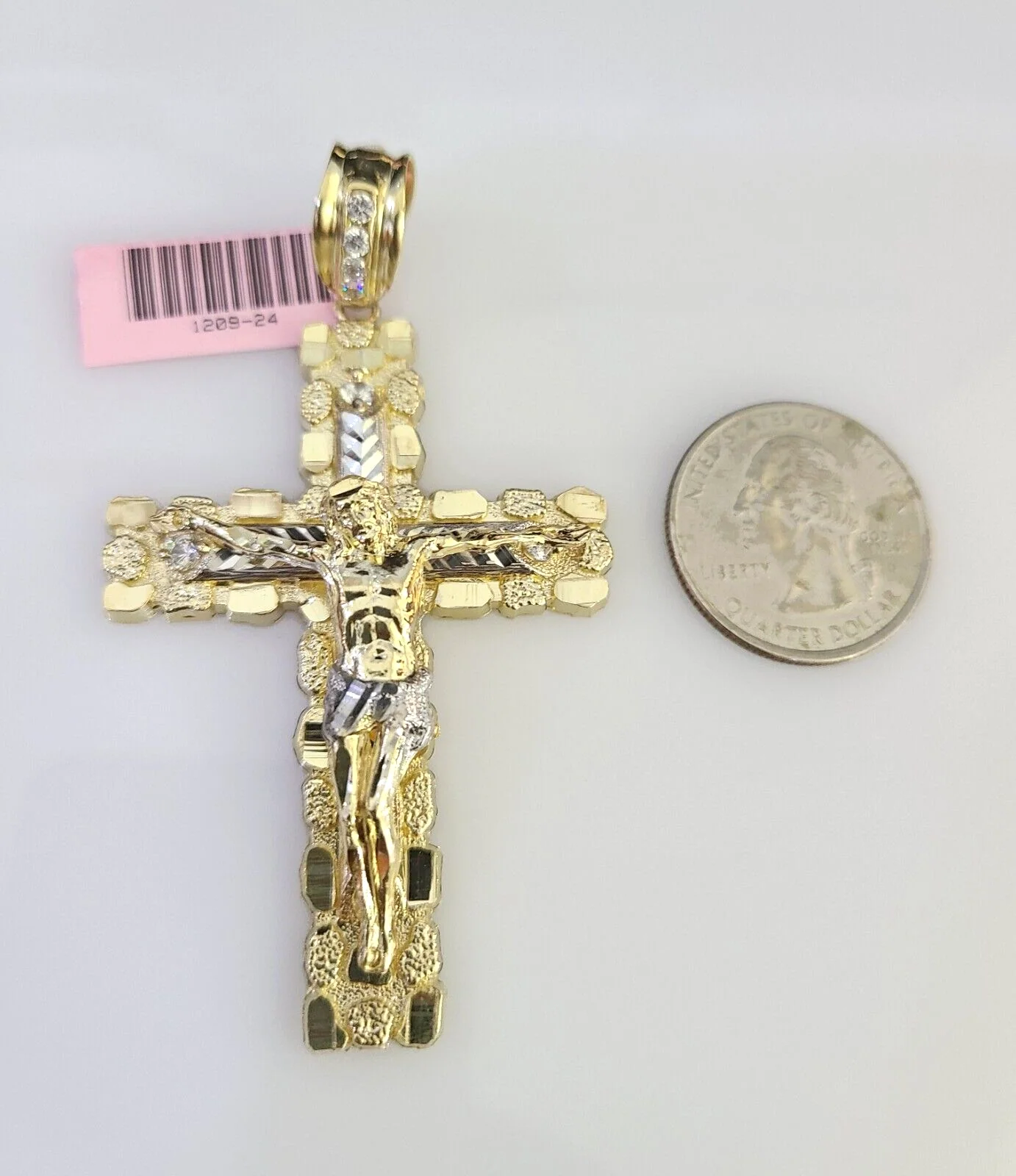 14k Gold Chain Jesus Cross Charm Solid Cuban Curb 10mm 20"-30" SET Necklace - Image 5
