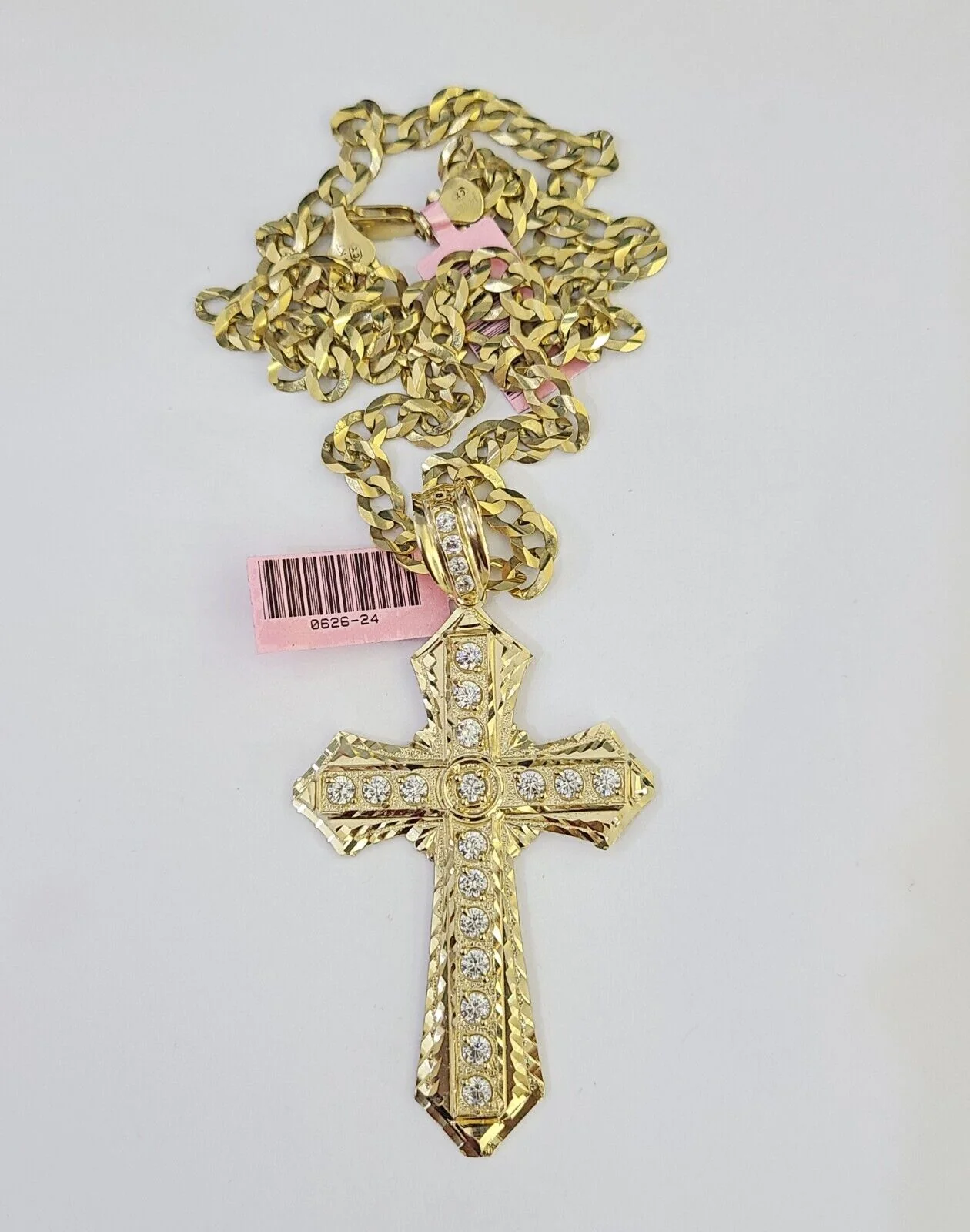 14k Gold Chain Jesus Cross Charm Solid Cuban Curb 5mm 20"-26" Inch SET Necklace - Image 3