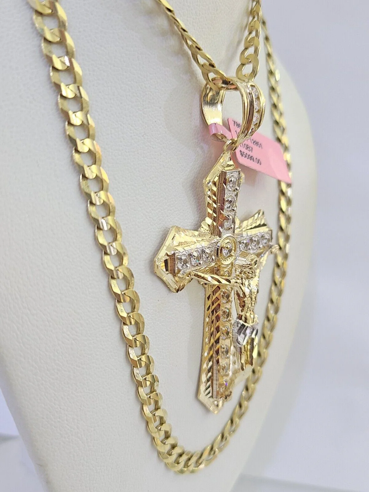 14k Gold Chain Jesus Cross Charm Solid Cuban Curb 5mm 20"-26" Inch SET Necklace - Image 5