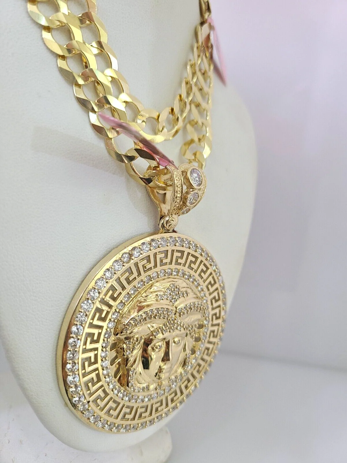 14k Gold Chain Medusa Head Charm Solid Cuban Curb 10mm 20"-30" SET Necklace - Image 7