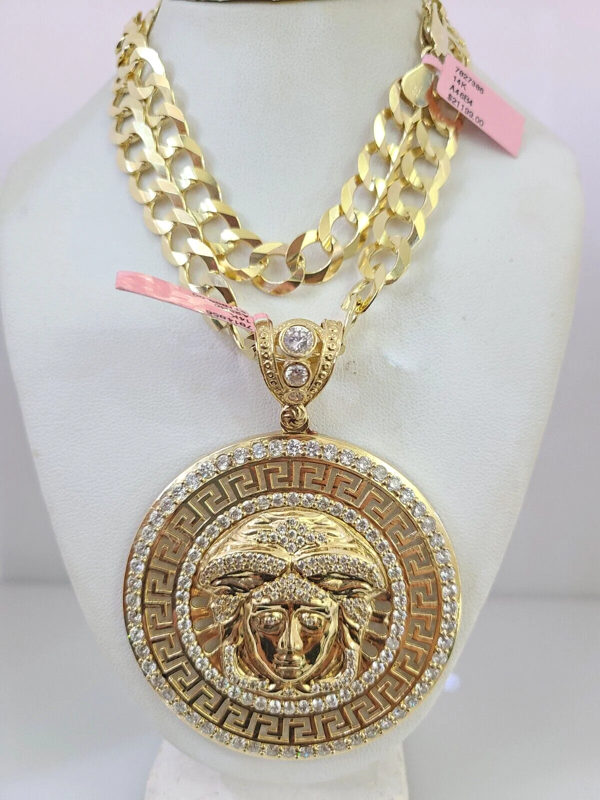 14k Gold Chain Medusa Head Charm Solid Cuban Curb 10mm 20"-30" SET Necklace - Image 8